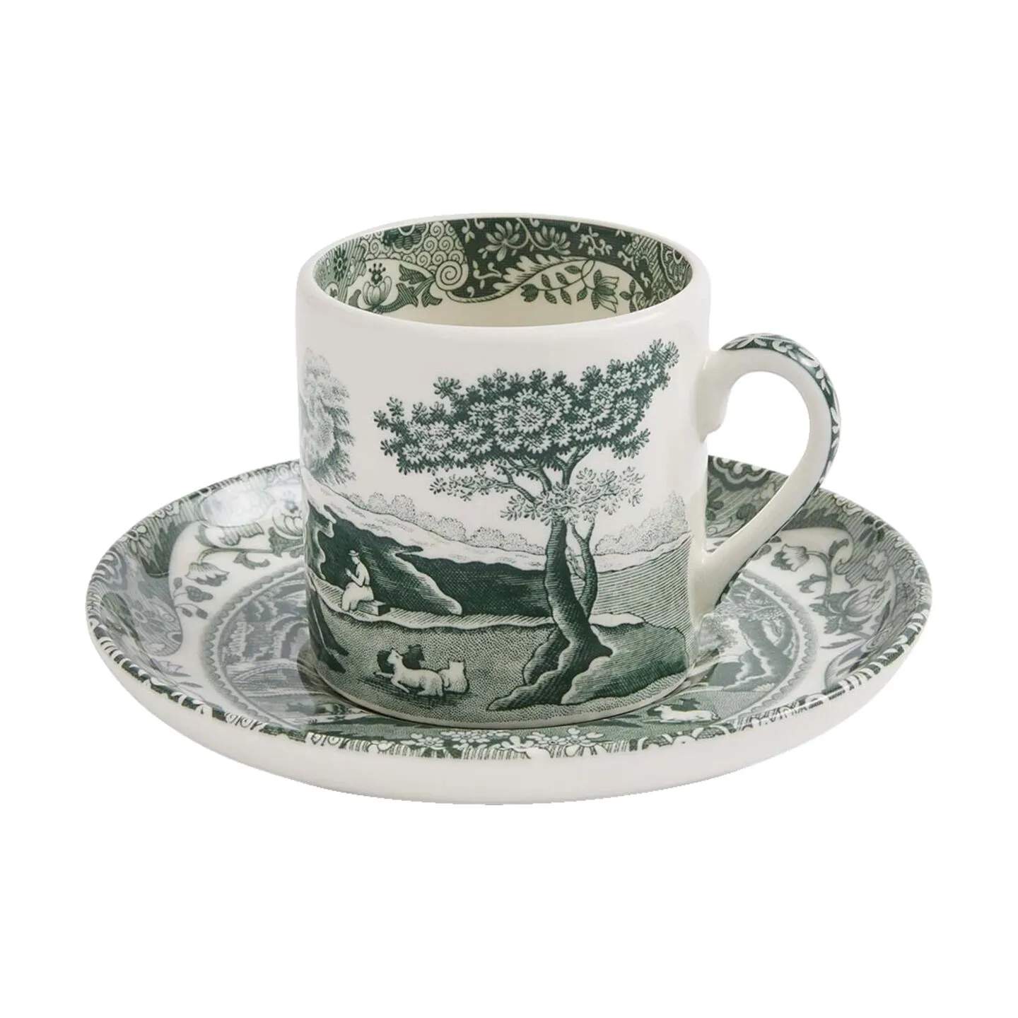 Spode Krus og kopper med hank Heritage Green Italian Espressokop m. underkop i Grøn/hvid, 1