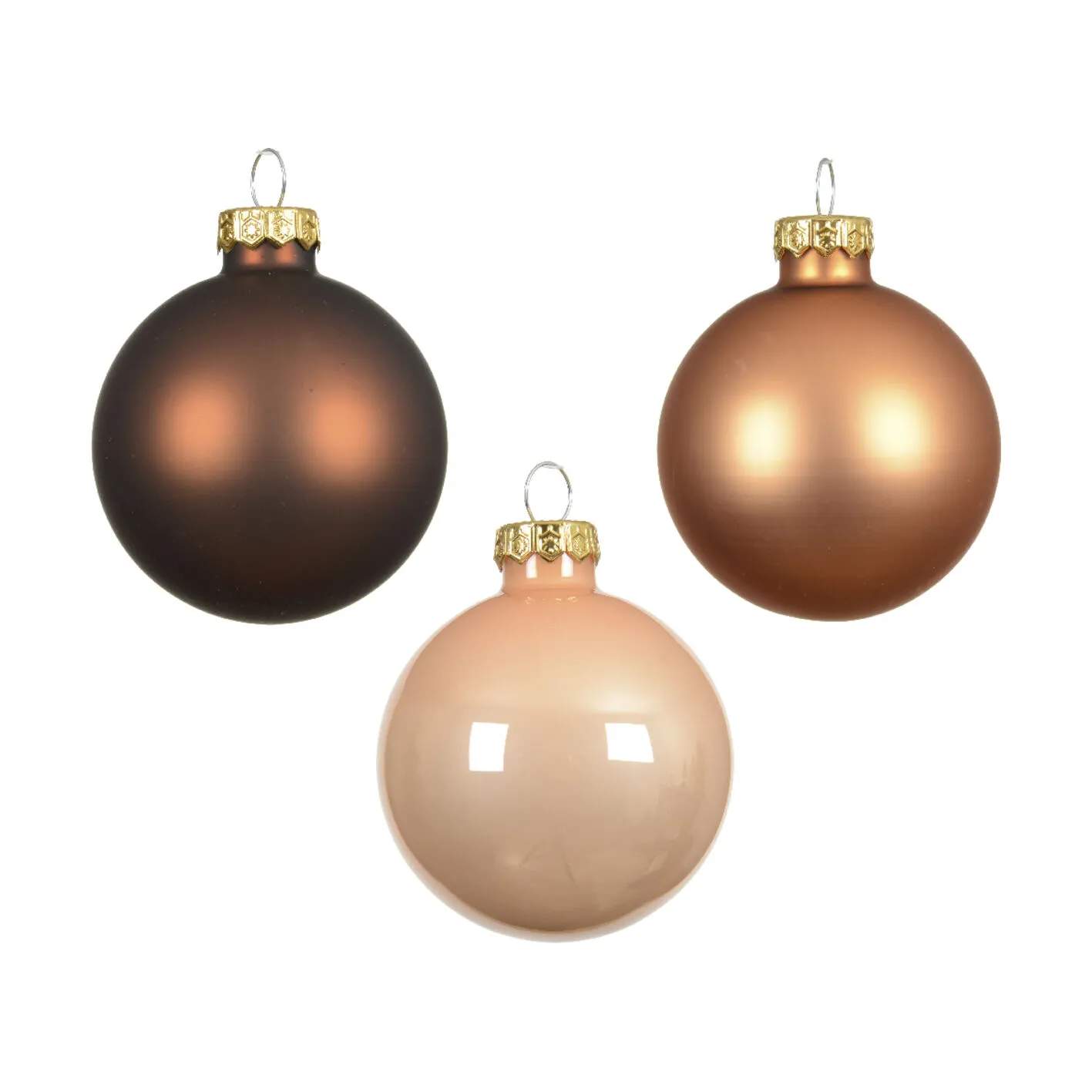 Julekugler - 20 stk., kobber/brun/nude, large