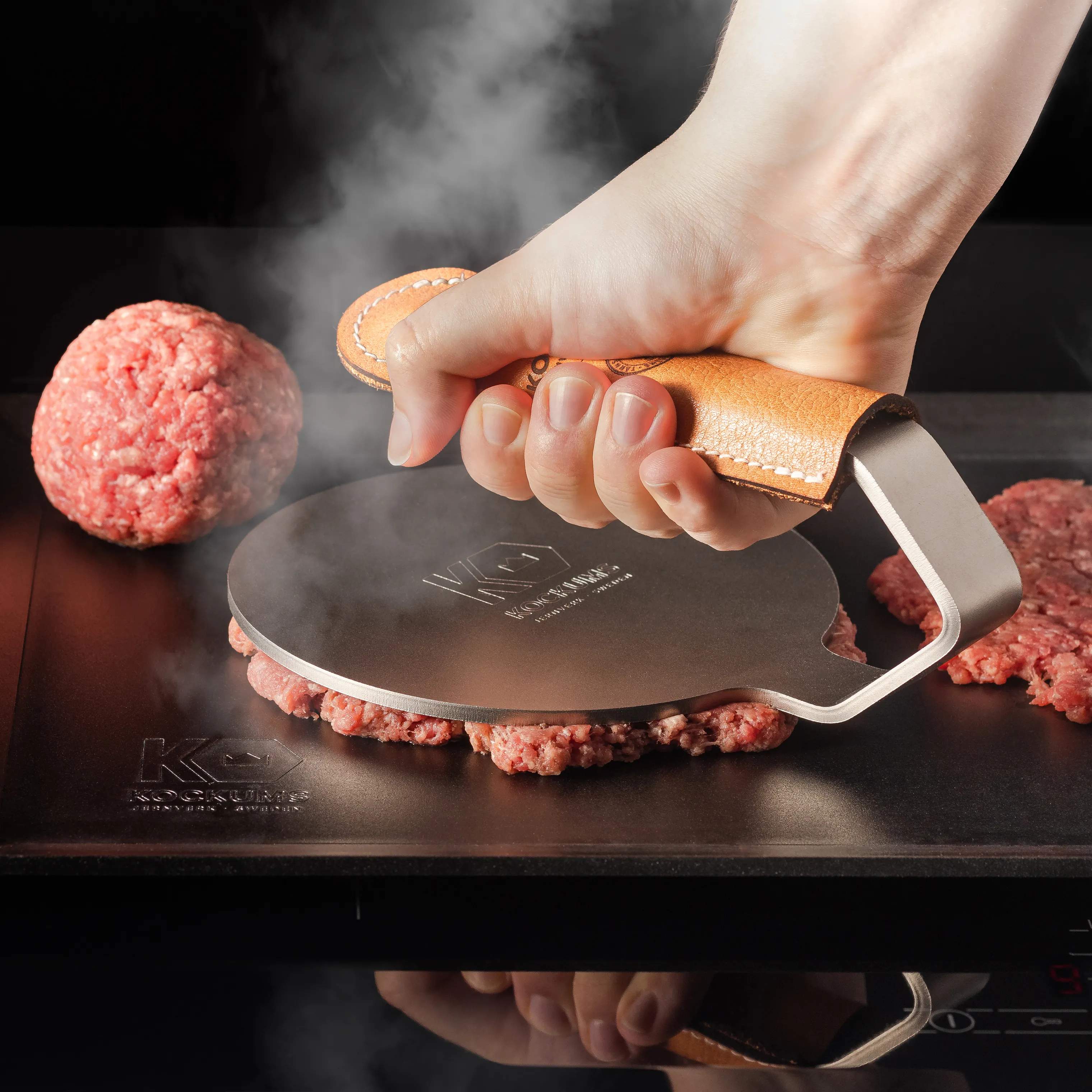 Kockums Jernverk Øvrigt grilltilbehør Burgerpresser i Læder håndtag, 2