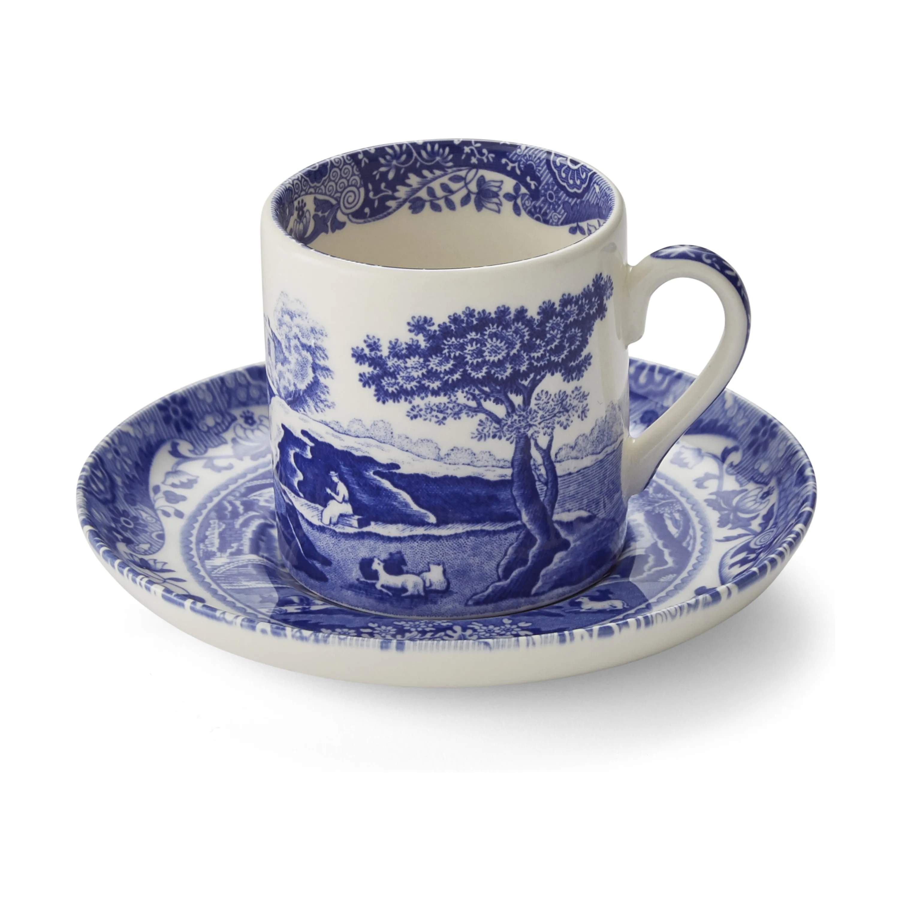 Spode Krus og kopper med hank Blue Italian Blue Italien Kaffekop m. underkop i Blå/hvid, 1