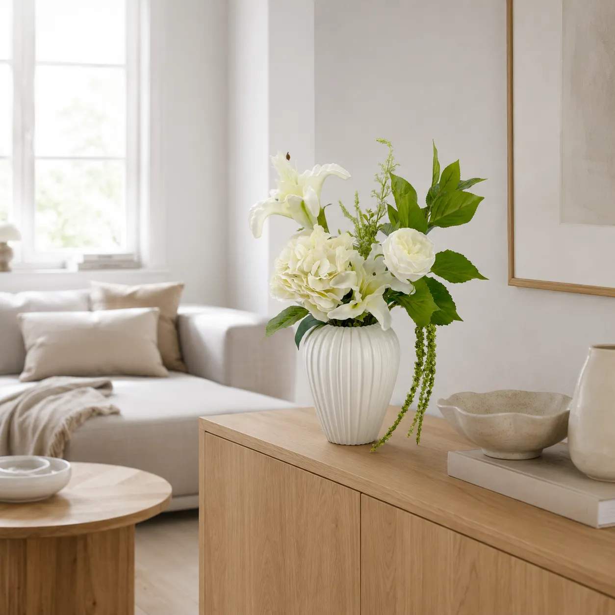 everbloom Kunstige blomster Kunstig Real Touch Blomsterbuket i Hvid, 2