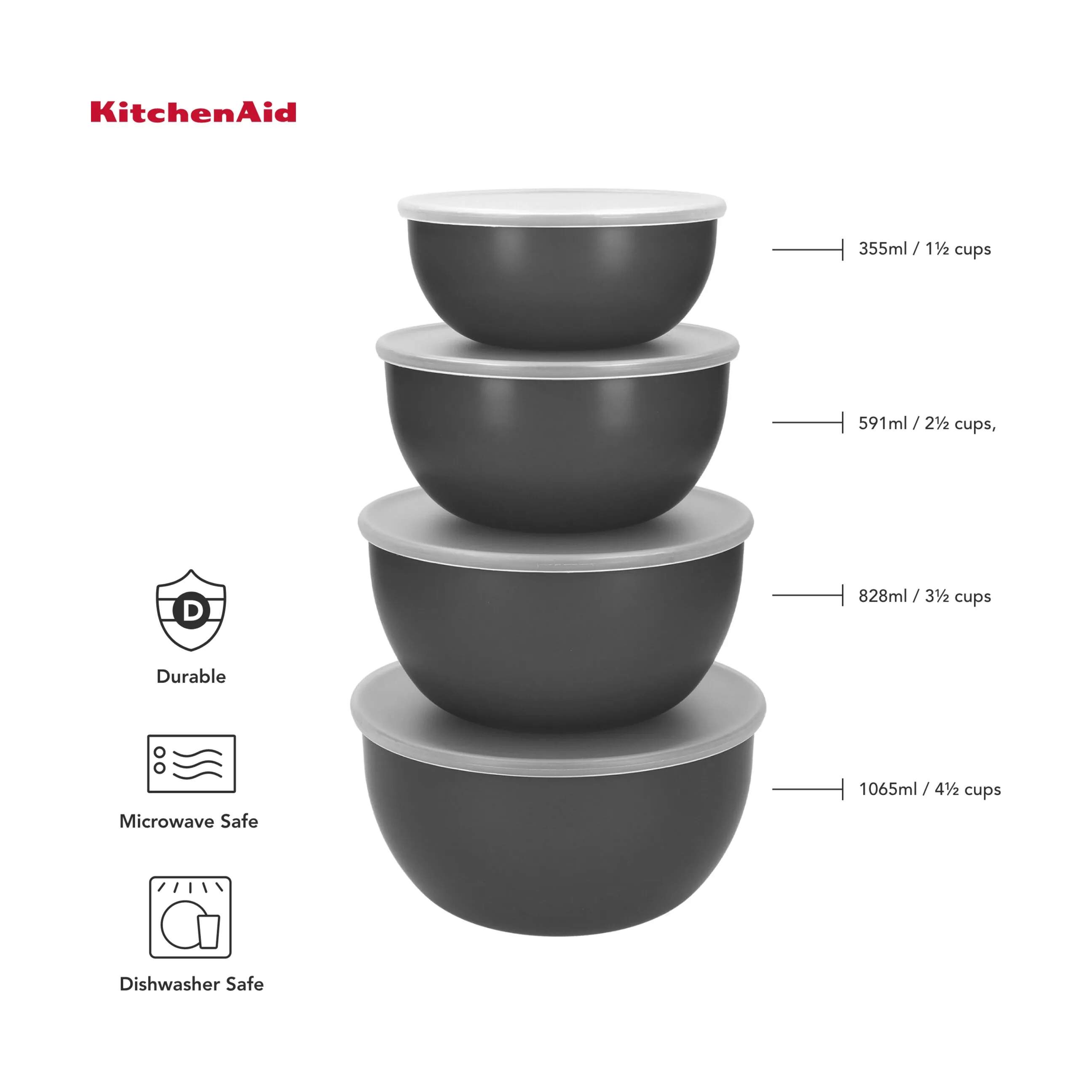 KitchenAid Røreskålsæt Coreline Opbevarings skålsæt m. låg - 8 dele i Grey, 4