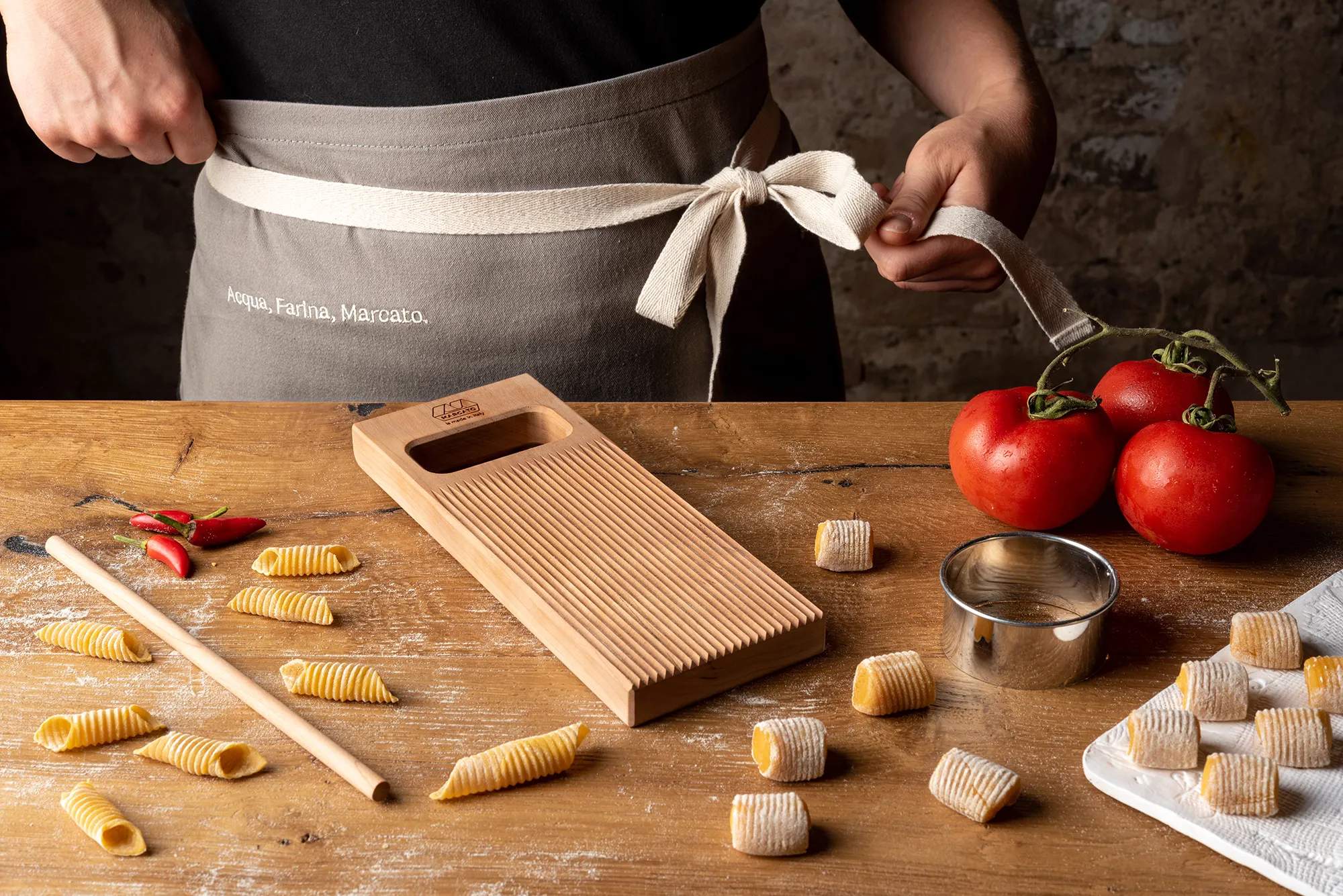 Marcato Pastabræt og pastastativ Gnocchi Like a Pro Gavesæt - 5 dele i Sølvfarvet, 2