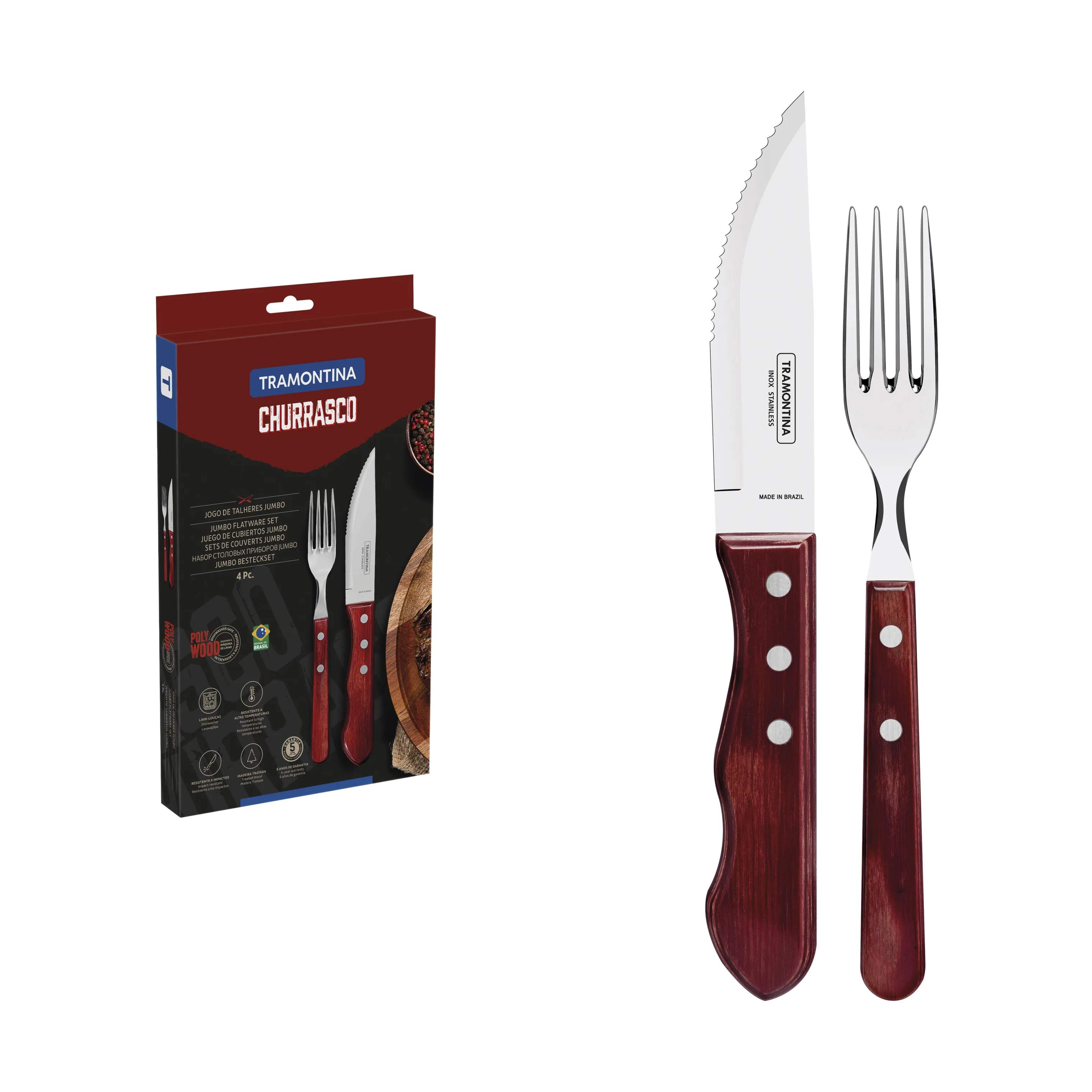 Tramontina Bestiksæt Churrasco Jumbo Grillbestik - 4 dele i stål/brun, 4