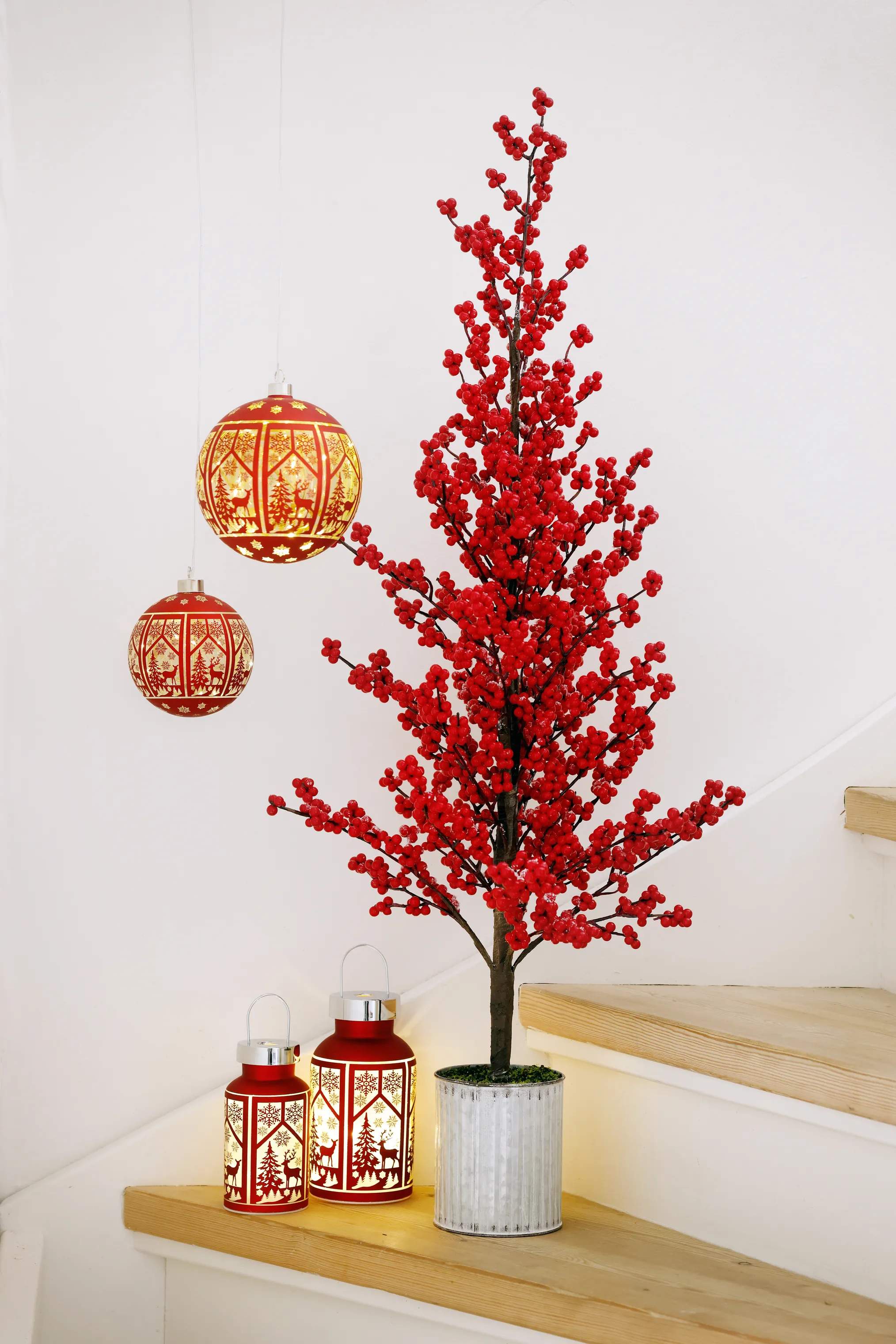 Casa Christmas Kunstige blomster Kunstigt Træ i Rød/brun/zink, 3