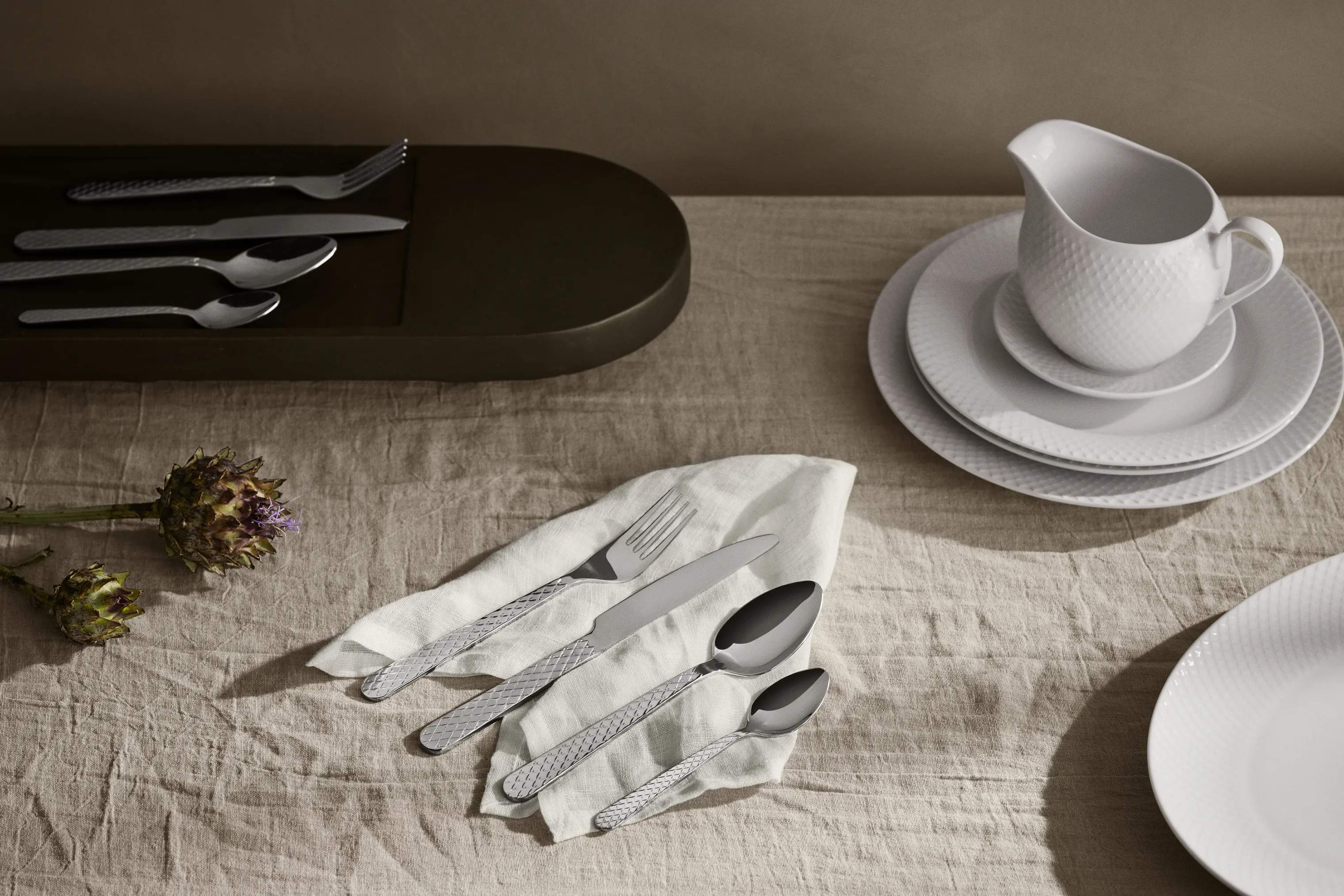 Lyngby Porcelæn Middagstallerkener Rhombe Middagstallerken i Hvid, 27 cm, 4