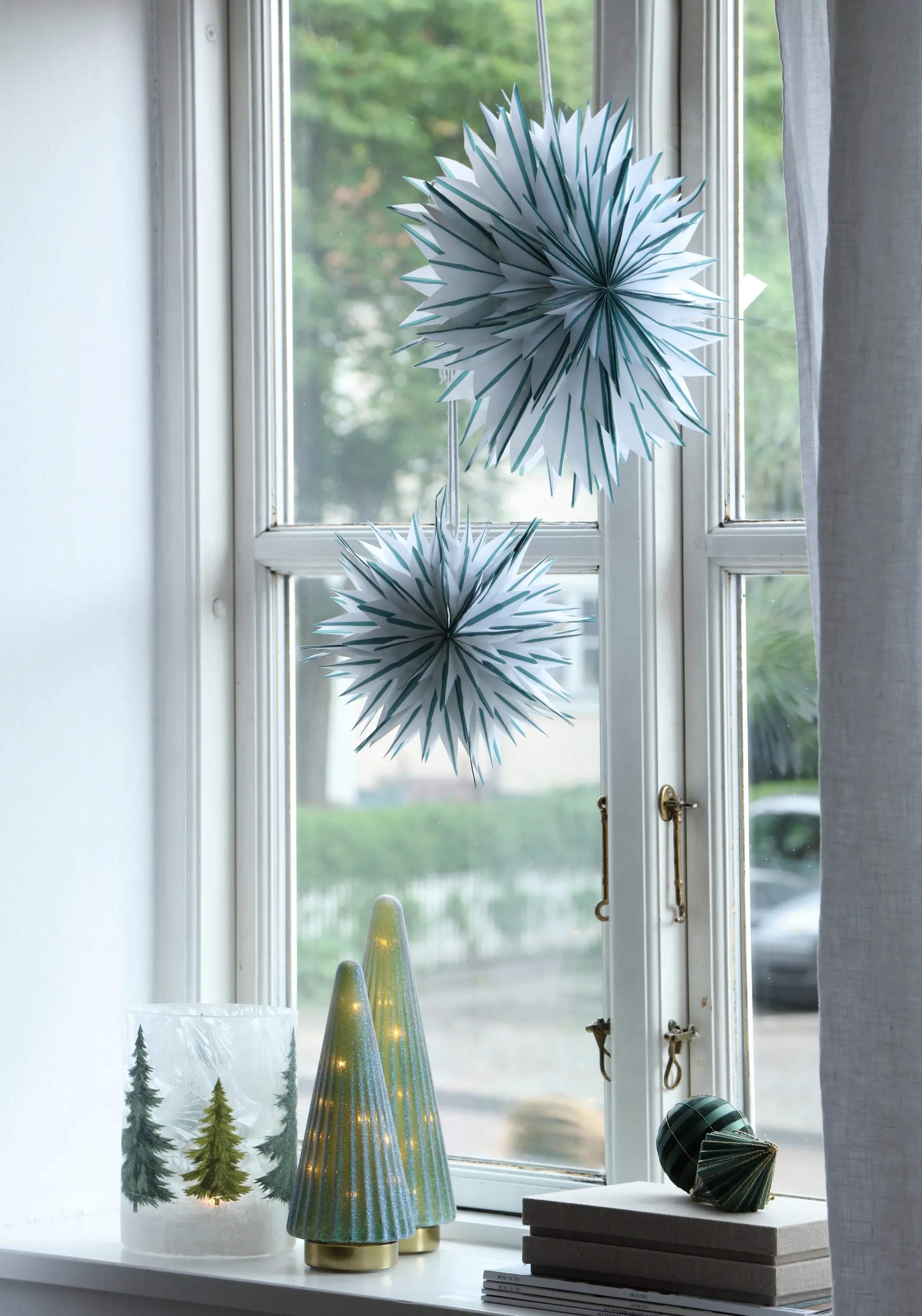 Casa Christmas Juleophæng Stjerne i Hvid/grøn, 35 cm, 2