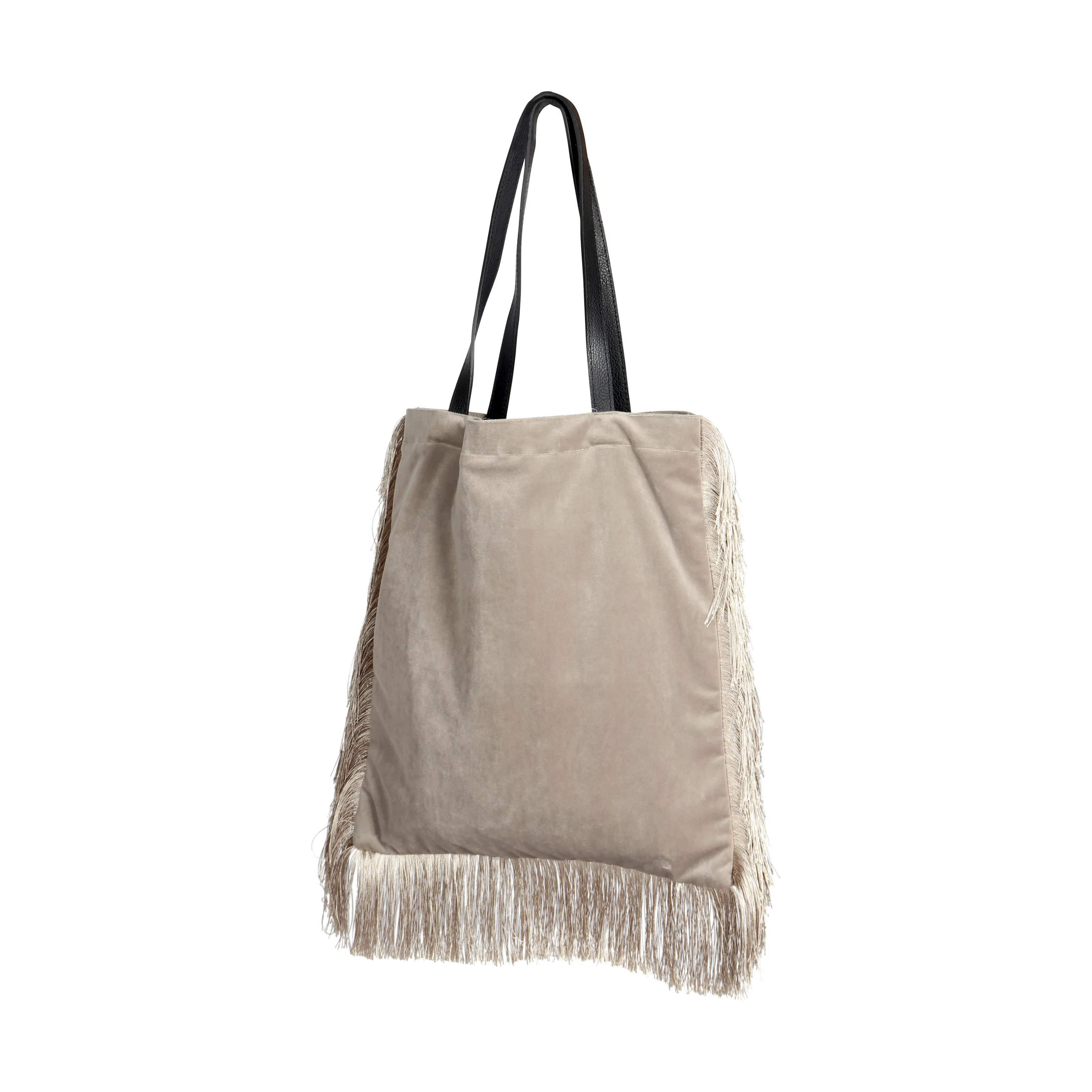 Taske m. frynser, beige, large