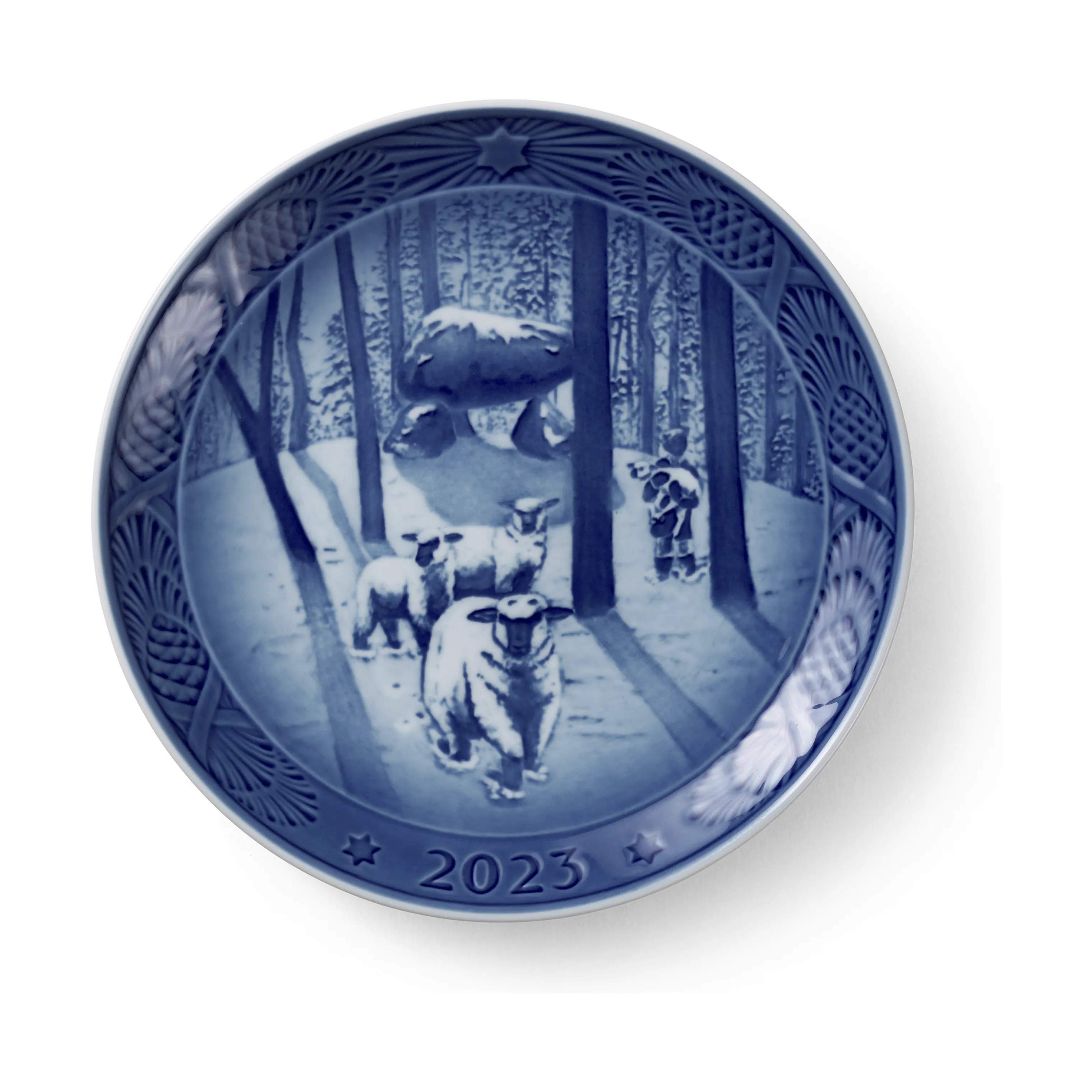 Royal Copenhagen Platter Juleplatte 2023 - Juletid i skoven i Hvid/blå, 1