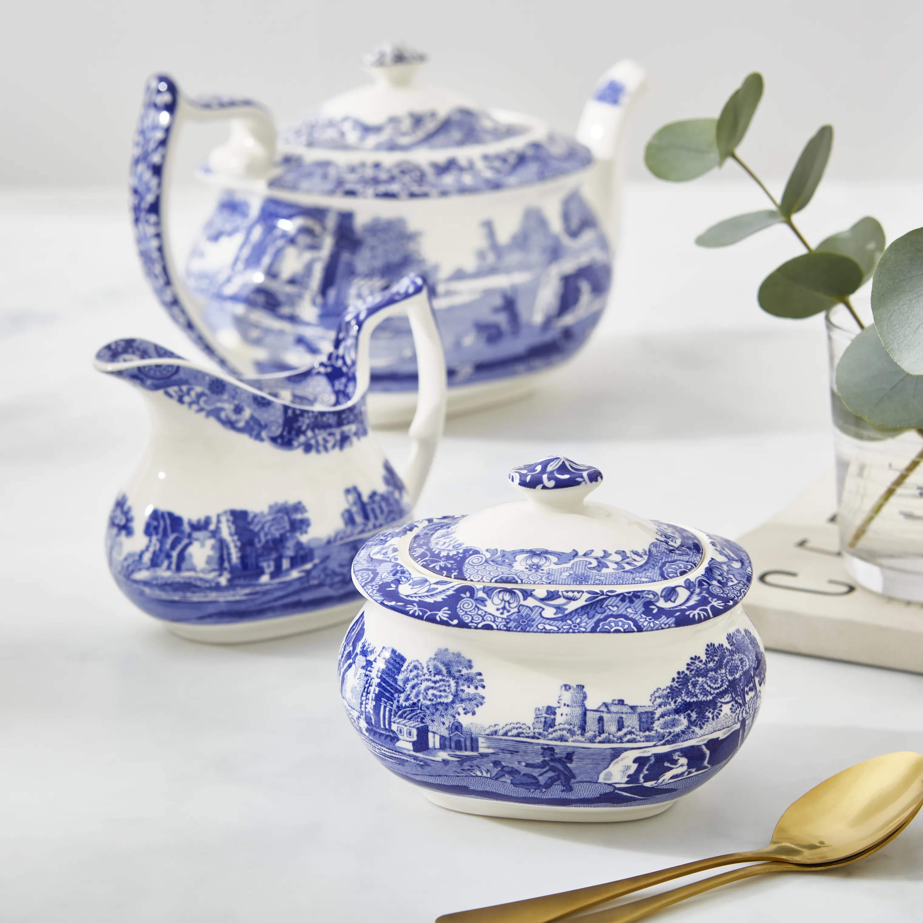 Spode Sukkerskåle Blue Italian Blue Italien Sukkerkrukke i blå/hvid, 3