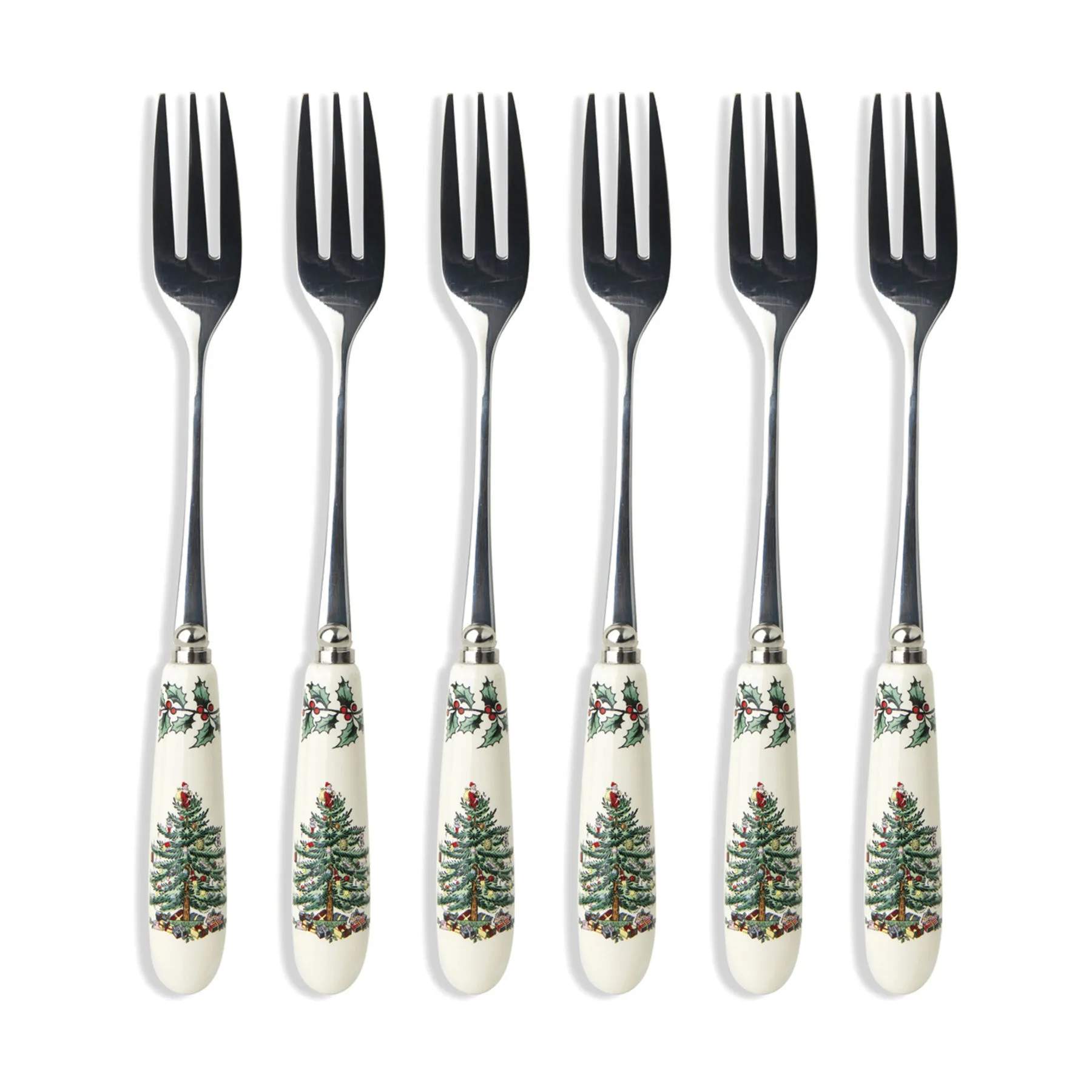 Spode Kagegafler Christmas Tree Kagegaffel - 6 stk. i Hvid/grøn/rød, 1