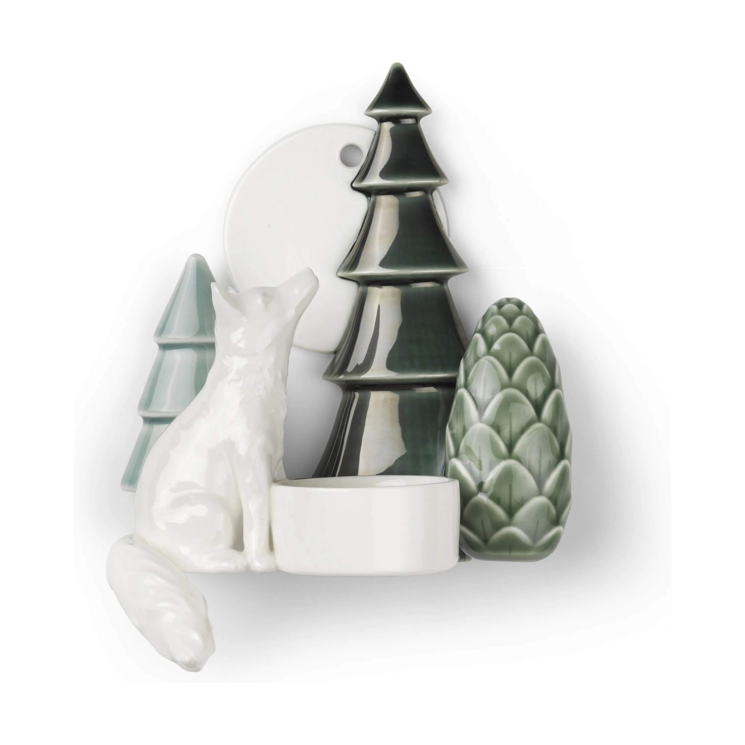 Winter Stories Fox Wall Votive Væghængt Lysestage, white/green, large