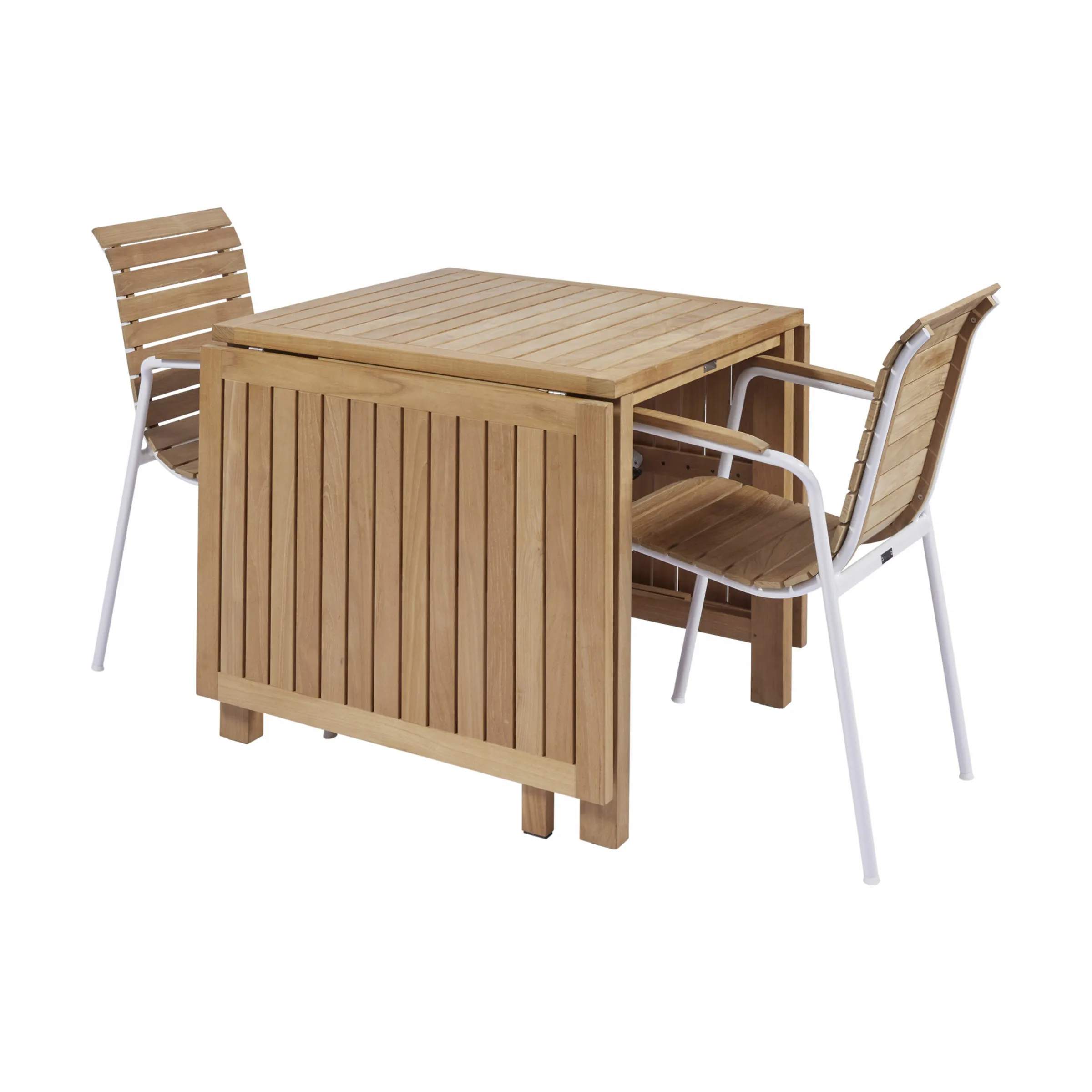 Cambridge Havemøbelsæt - 1 klapbord og 2 stole, hvid/teak, large