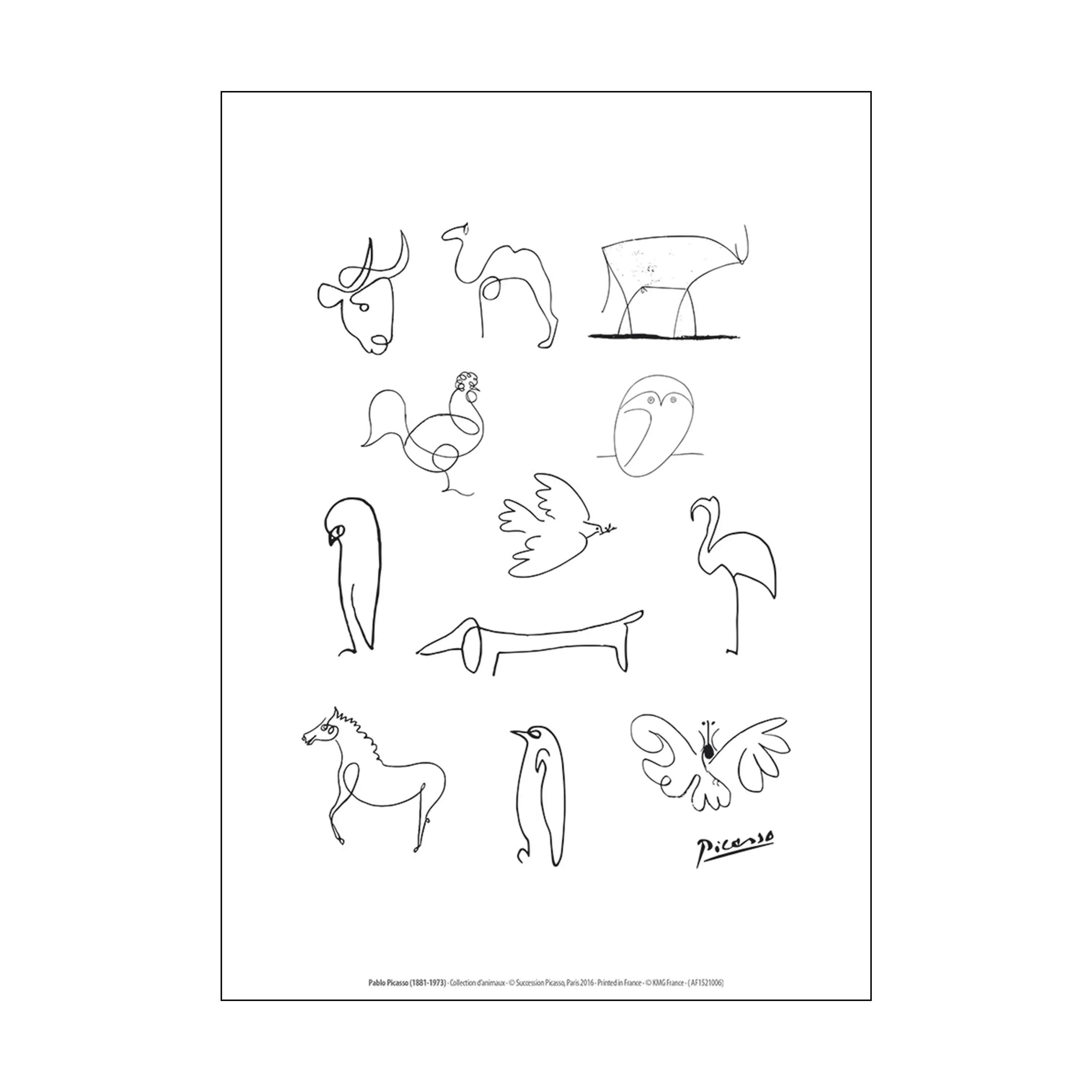 Picasso plakat - Animaux, sort/hvid animaux, large