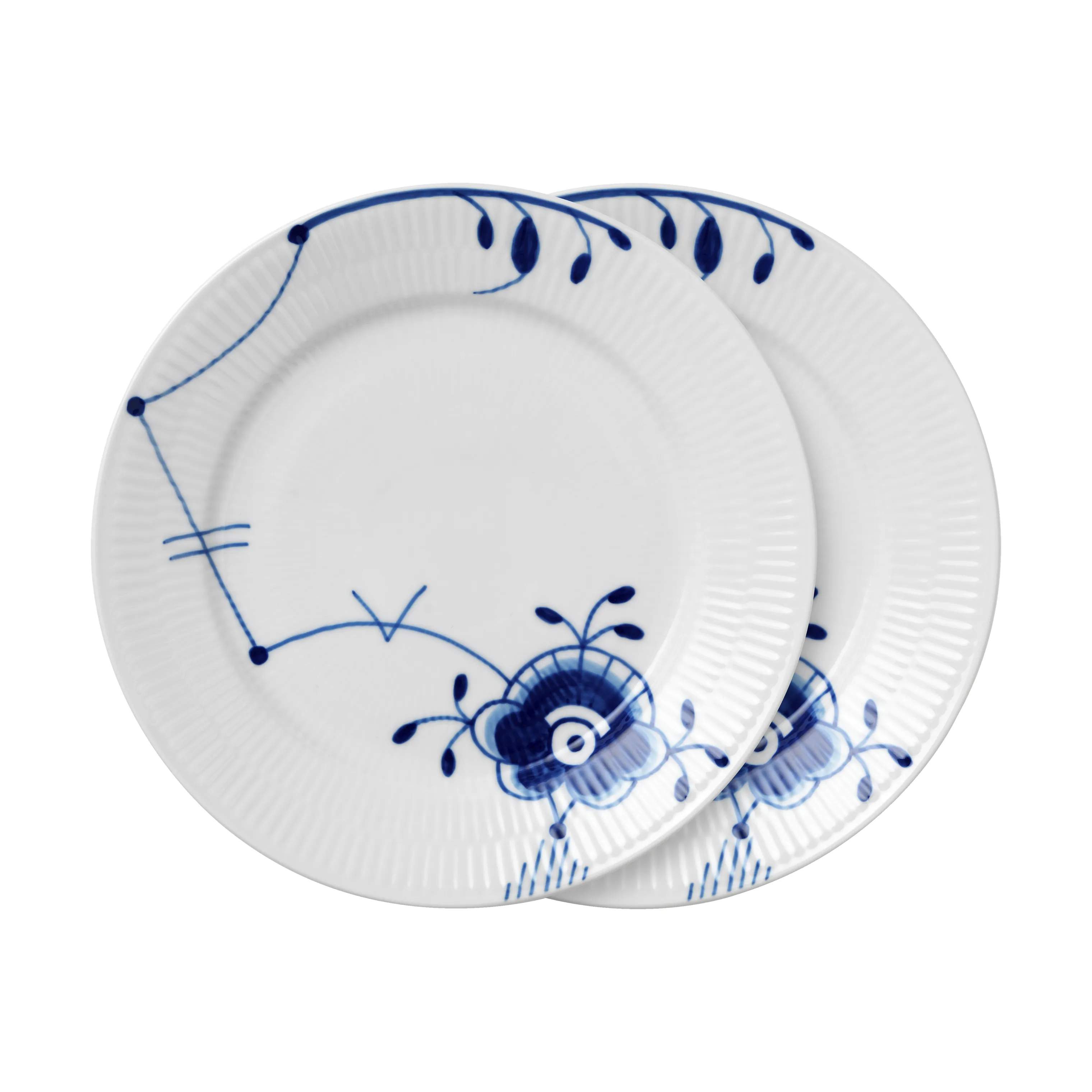 Royal Copenhagen Frokosttallerkener Blå Mega Riflet Frokosttallerken #6 - 2 stk. i Hvid/blå, 1