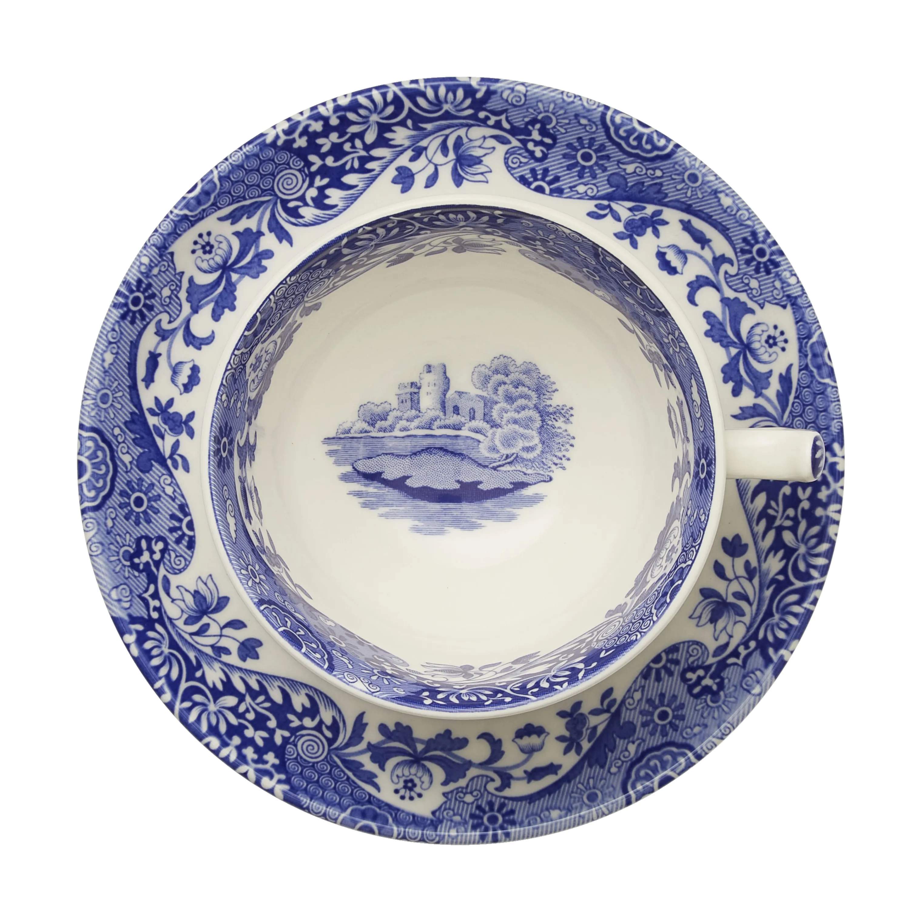 Spode Krus og kopper med hank Blue Italian Blue Italien Morgenkop m. underkop - 4 stk. i Blå/hvid, 4