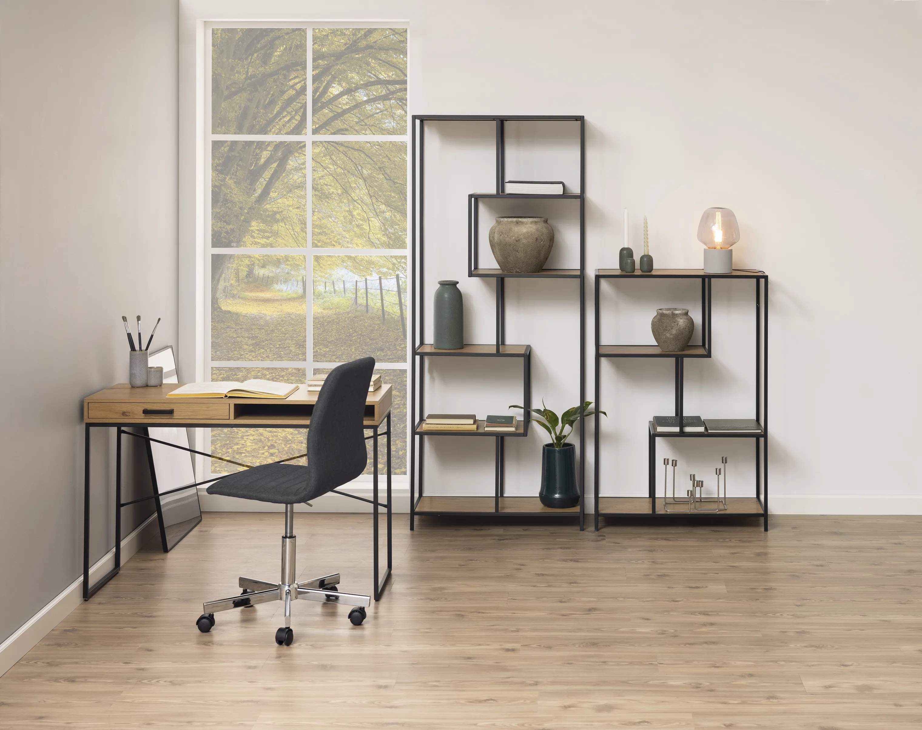 CASA Living Skriveborde Seaford Skrivebord i vild eg/mat sort, 2