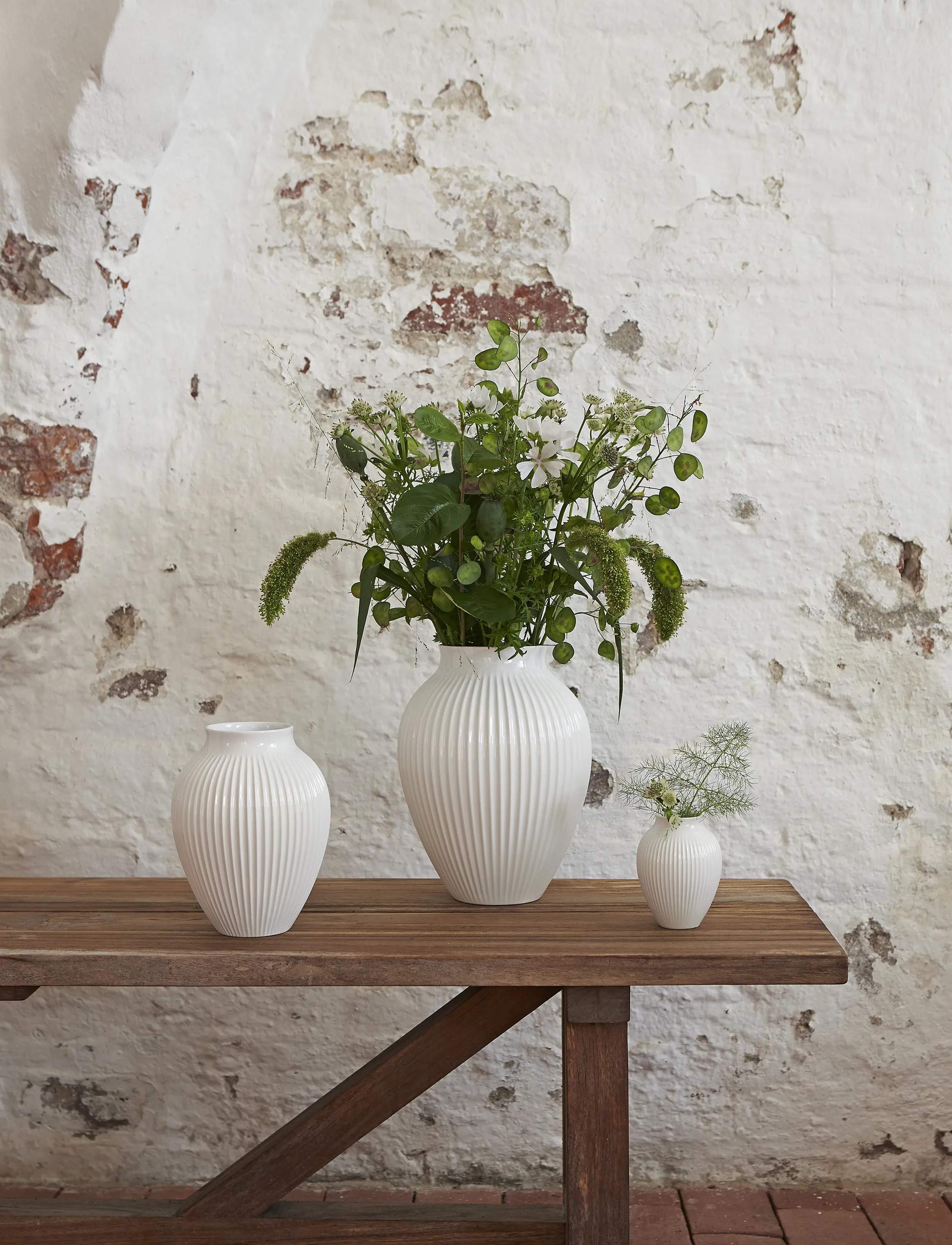 Knabstrup Keramik Vaser Riller Vase i Hvid riller, 12,5 cm, 2