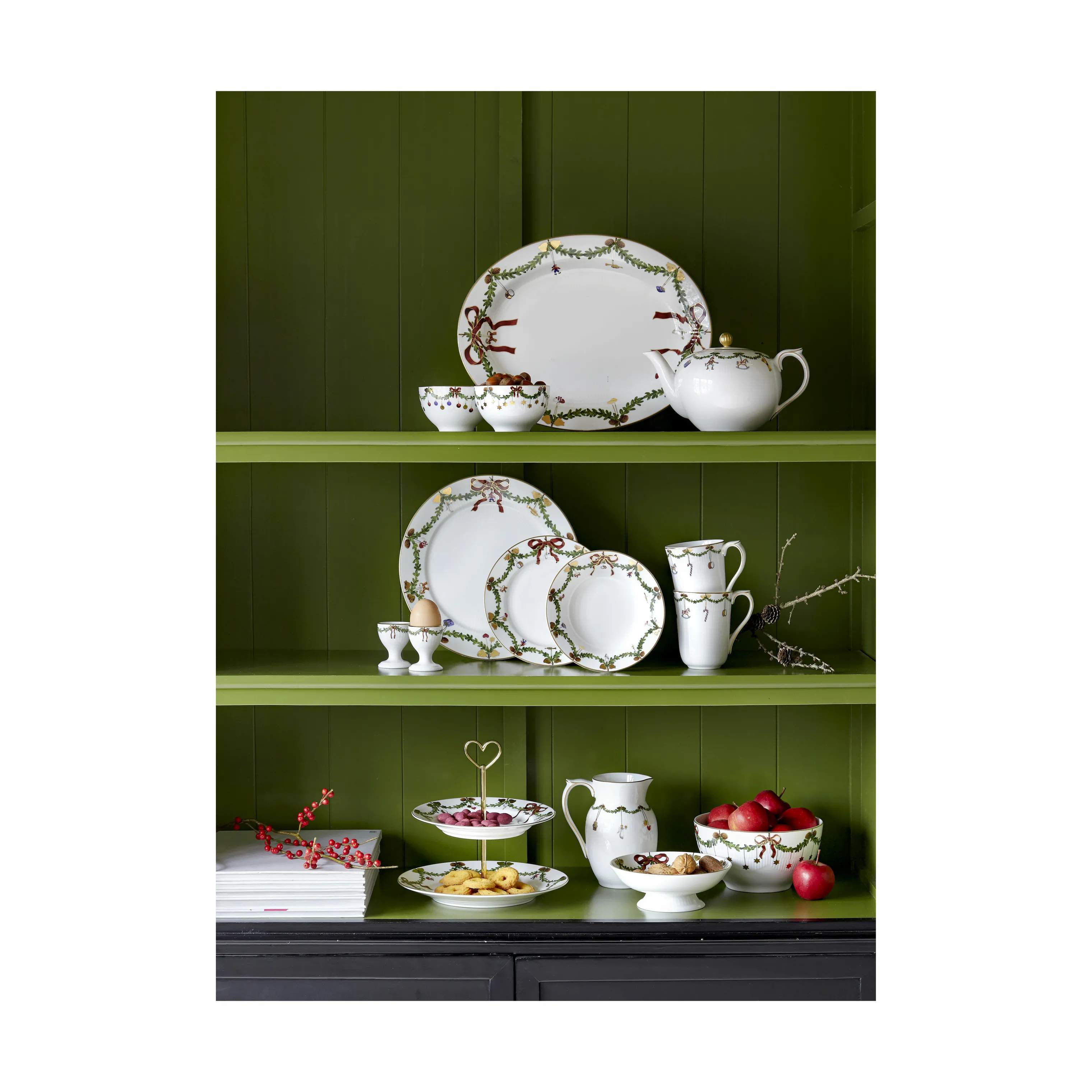 Royal Copenhagen Serveringsskåle Stjerne Riflet Jul Skål i Grøn/hvid/rød, 18 cm, 3