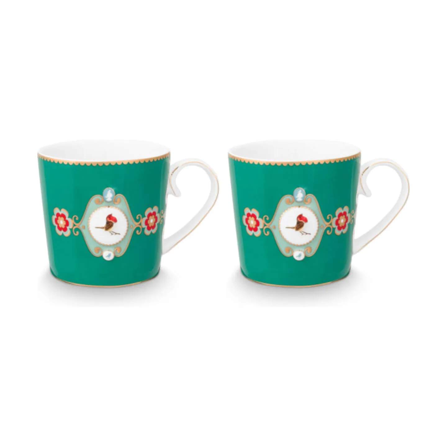 PIP Studio Krus og kopper med hank Love Birds Krus - 2 stk. i Emerald, 190 ml, 1