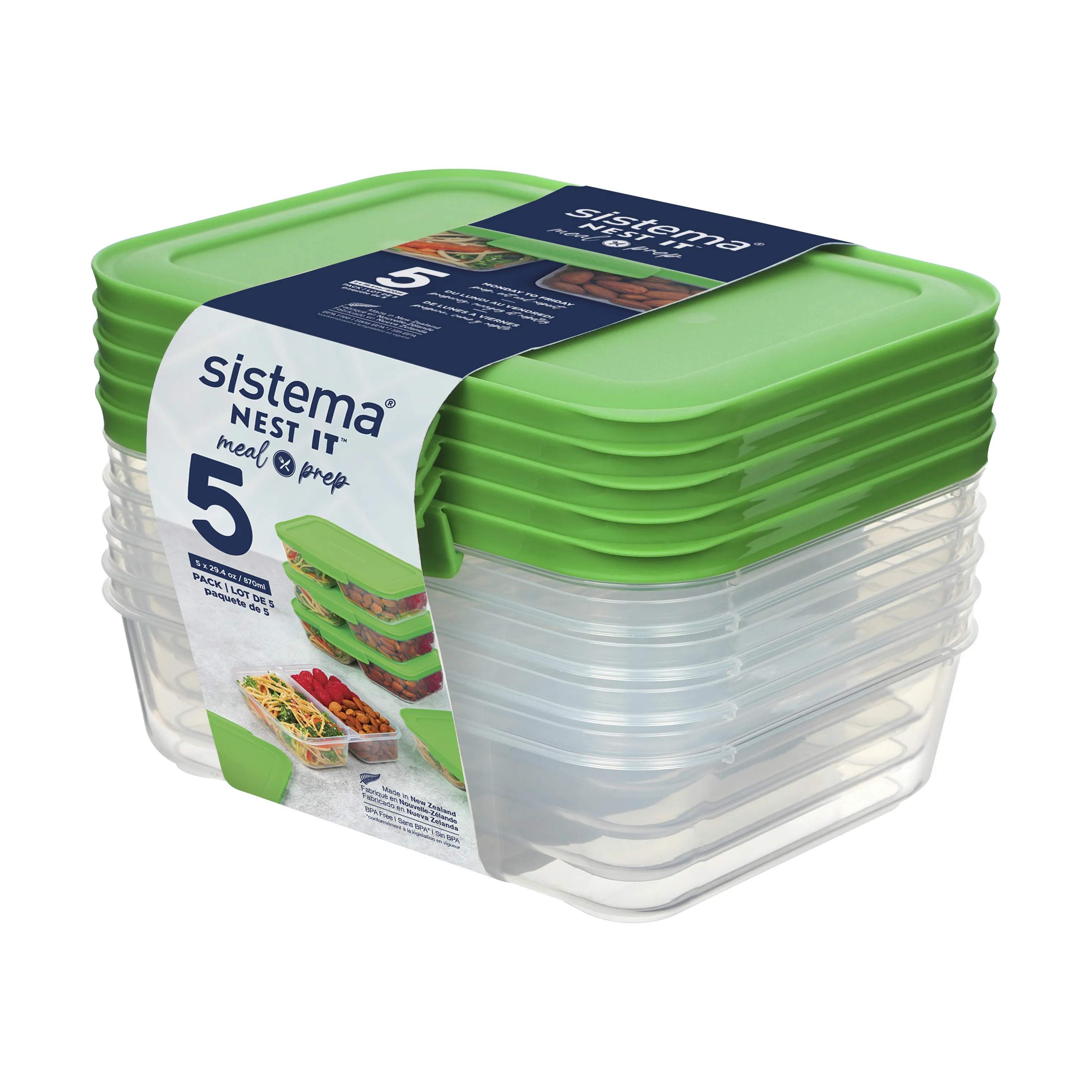 Sistema Opbevaringsbokse Nest It Meal Prep Opbevaringsboks - 5 stk. i Leaf green, 870 ml, 2