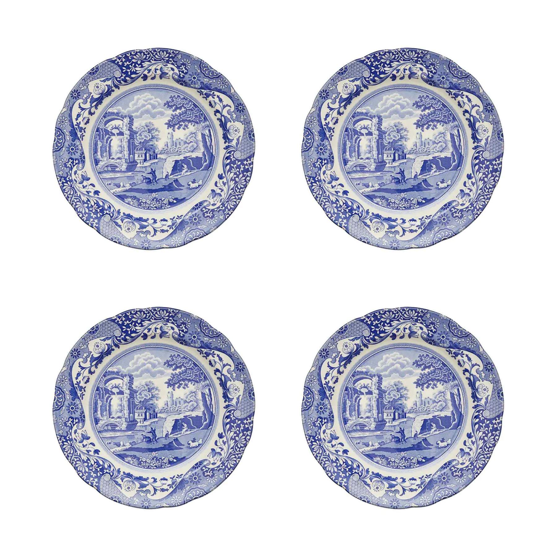 Spode Middagstallerkener Blue Italian Blue Italien Middagstallerken - 4 stk. i Blå/hvid, 1