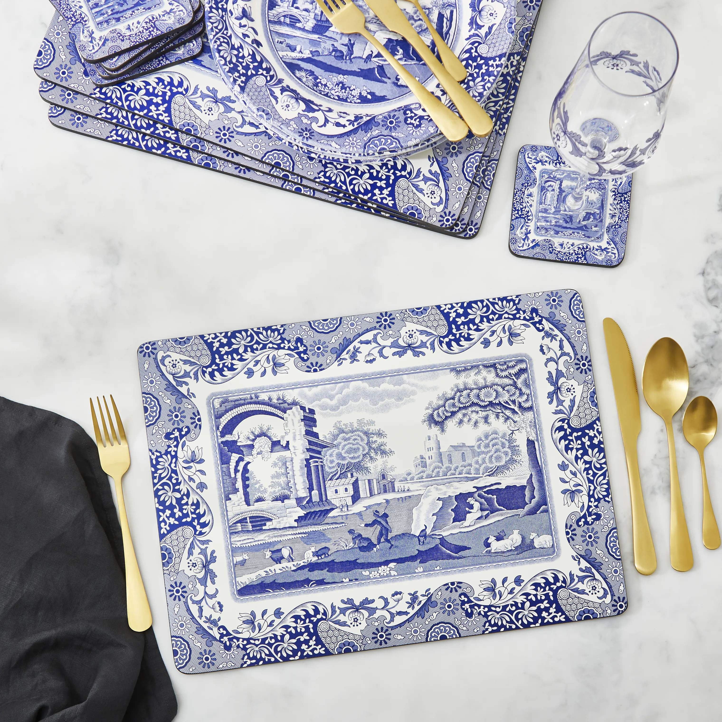 Pimpernel Dækkeservietter Blue Italian Dækkeserviet - 4 stk i Blå/hvid, 2