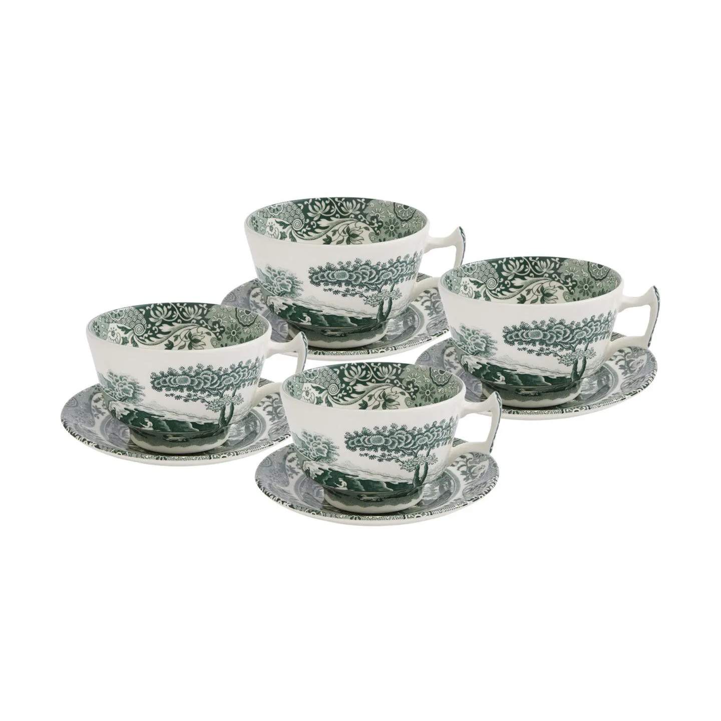 Spode Krus og kopper med hank Heritage Green Italian Kop m. underkop - 4 stk. i Grøn/hvid, 1