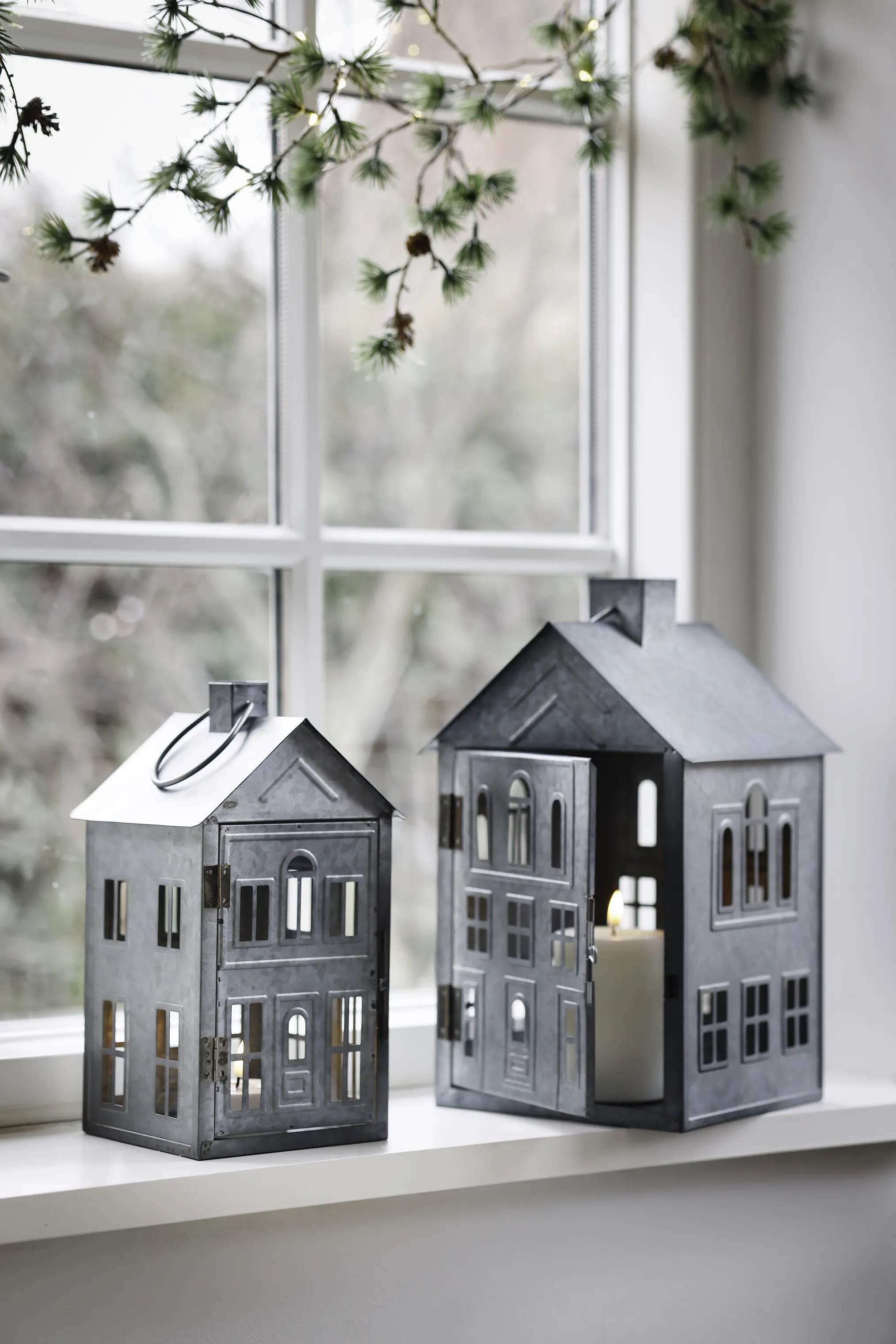 Casa Christmas Bloklysestage Lanterne i Zink, 33,8 cm, 2