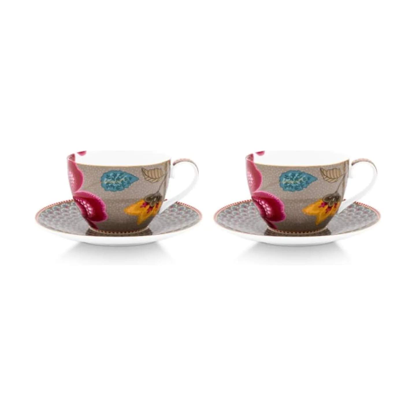 PIP Studio Krus og kopper med hank Blooming Tales Kop m. underkop - 2 stk. i Khaki, 1