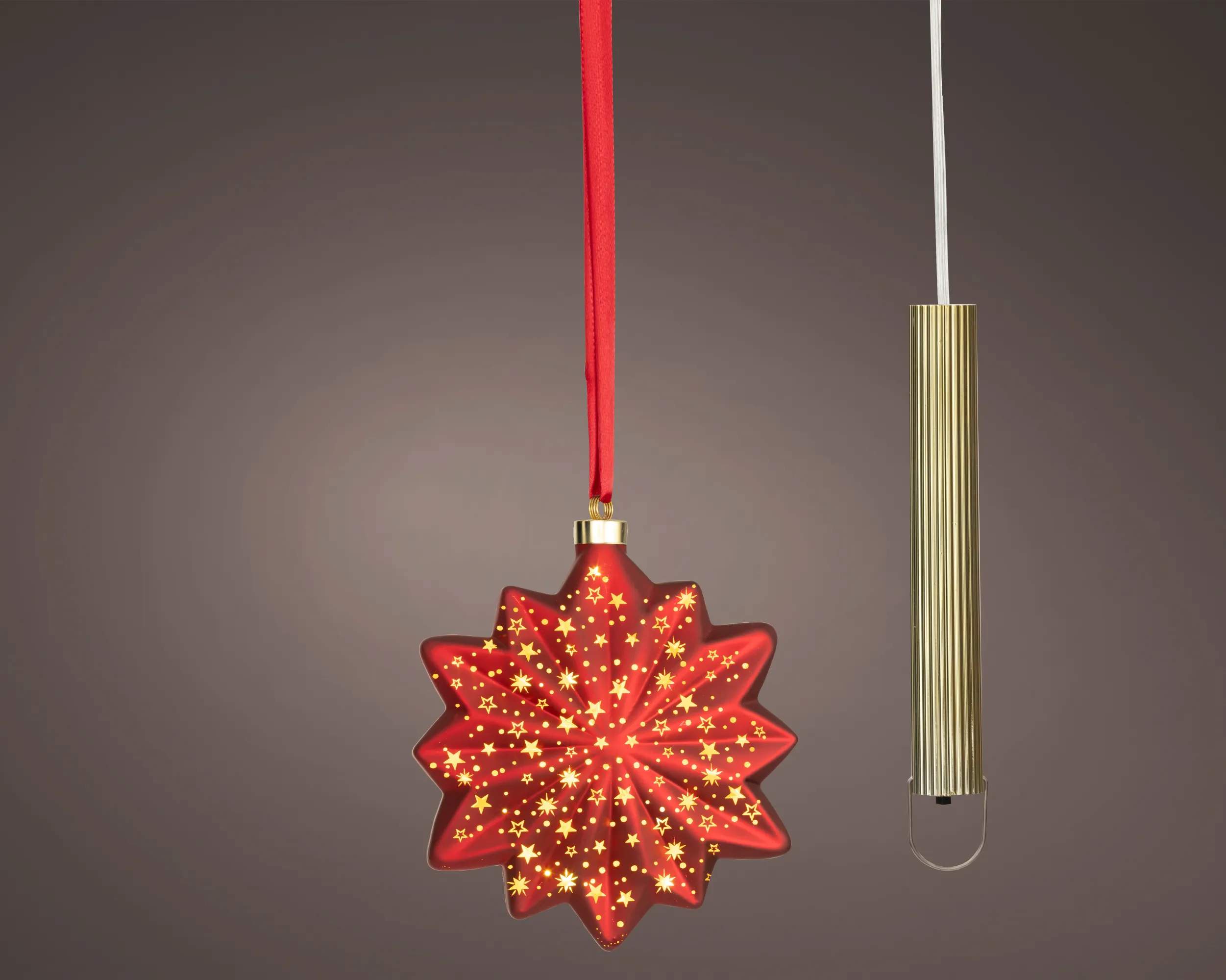 Casa Christmas Juleophæng LED Glasstjerne i Rød, 19 cm, 2