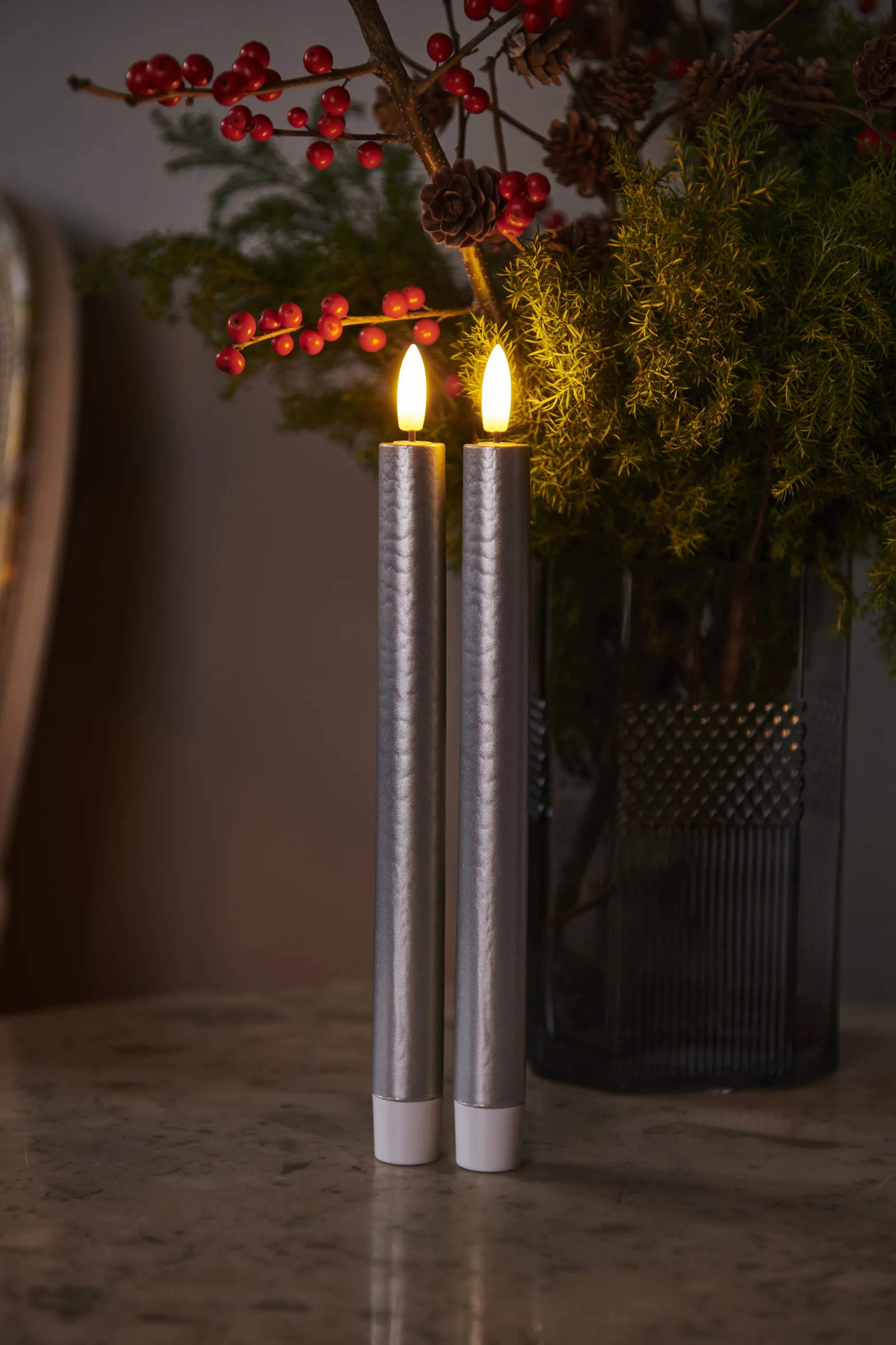 Sirius LED-lys Sille Kronelys - 2 stk. i Sølvfarvet, 25 cm, 2