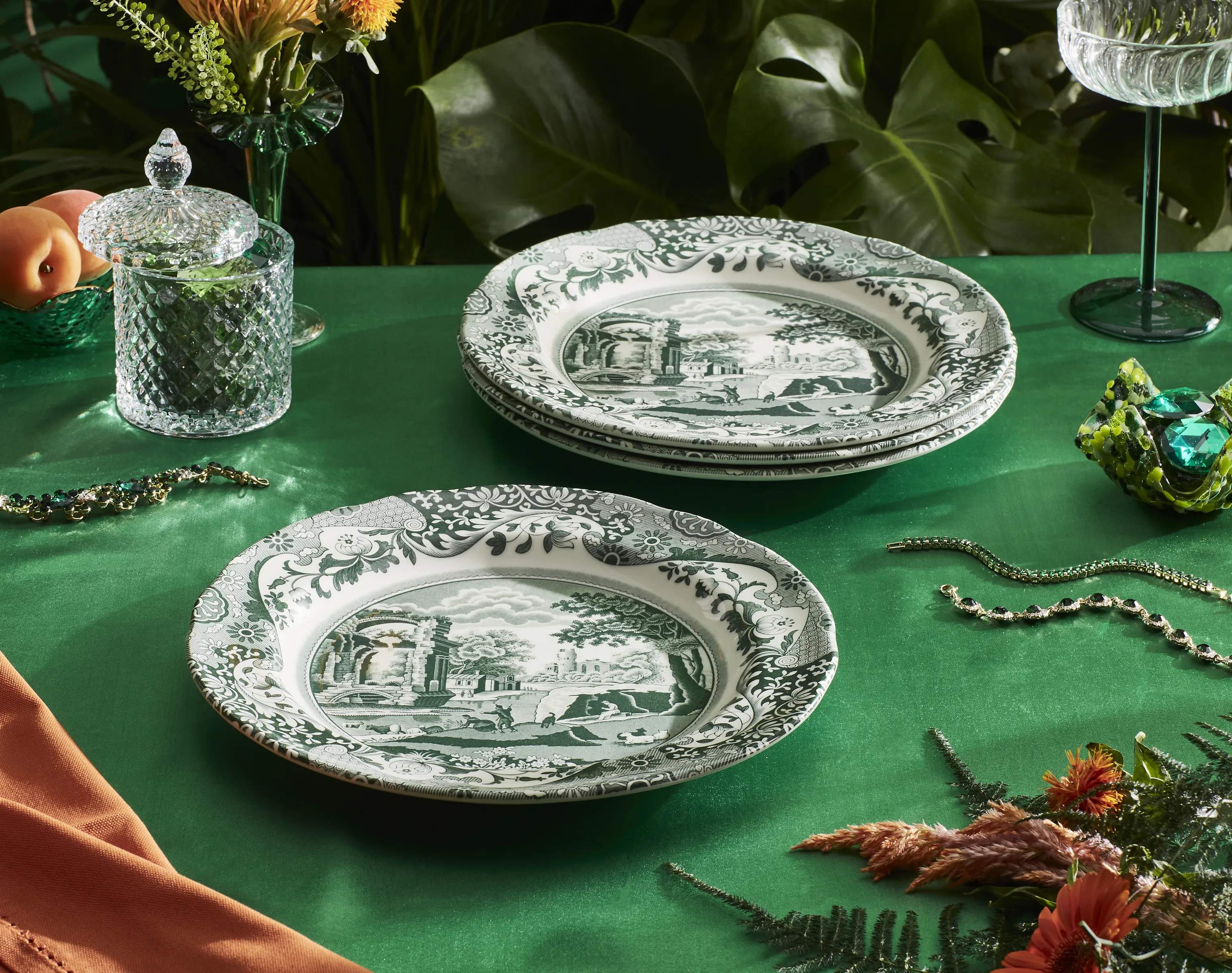 Spode Middagstallerkener Heritage Green Italian Middagstallerken - 4 stk i Grøn/hvid, 2