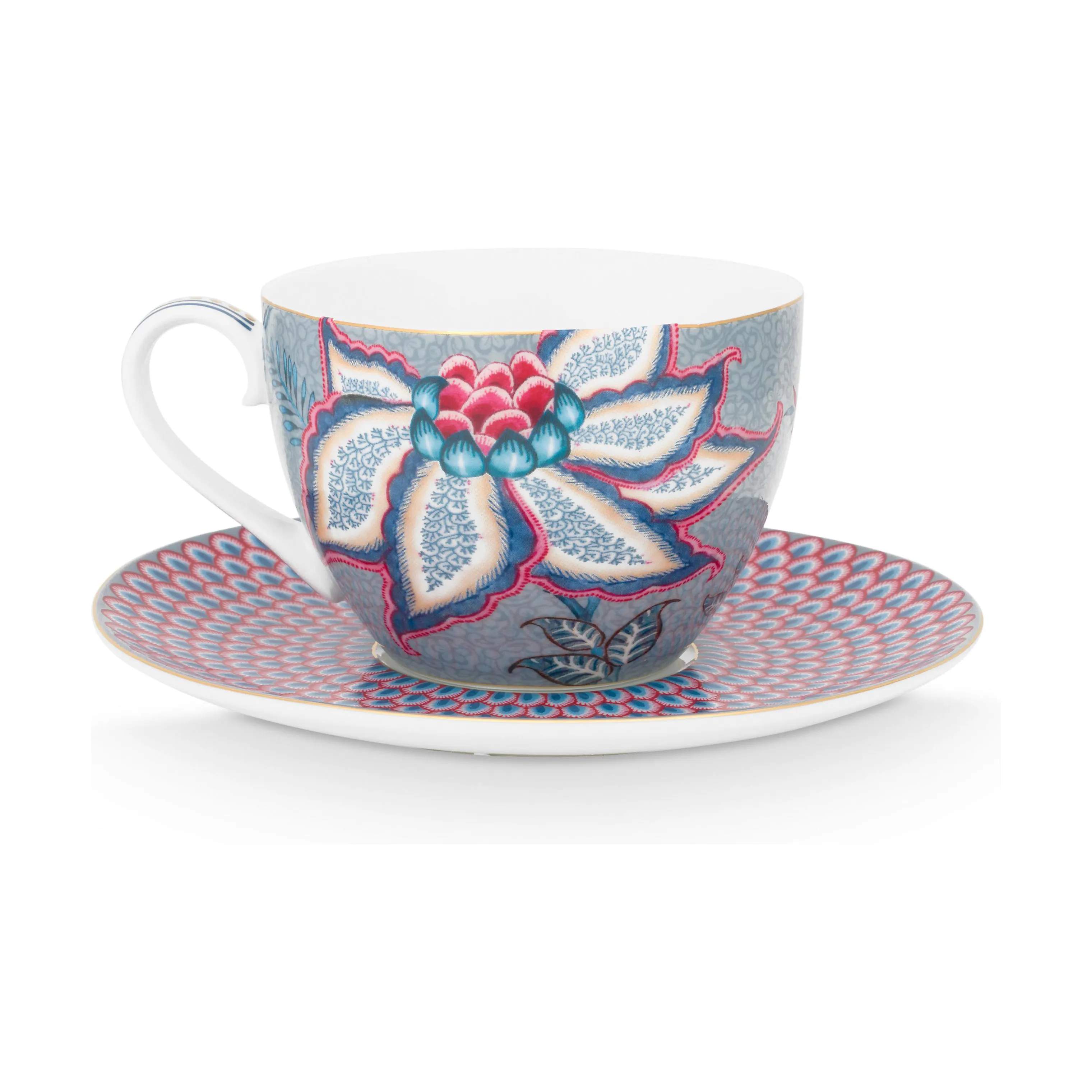 PIP Studio Krus og kopper med hank Flower Festival Kop m. underkop - 2 stk. i Blue, 4