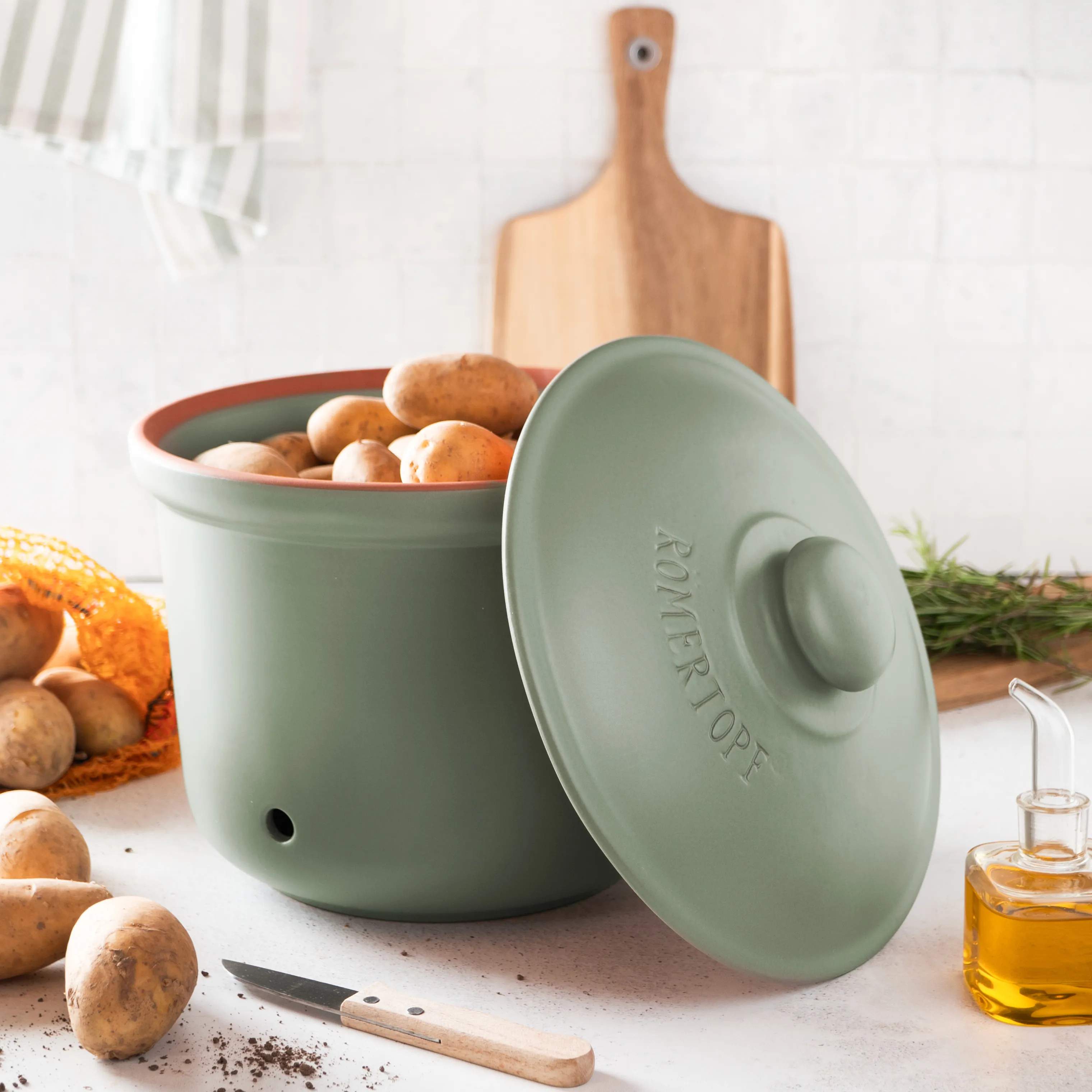 Römertopf Krukker med låg Opbevaringskrukke - Maxi Plus i Maxi grøn, 5,5 L, 2