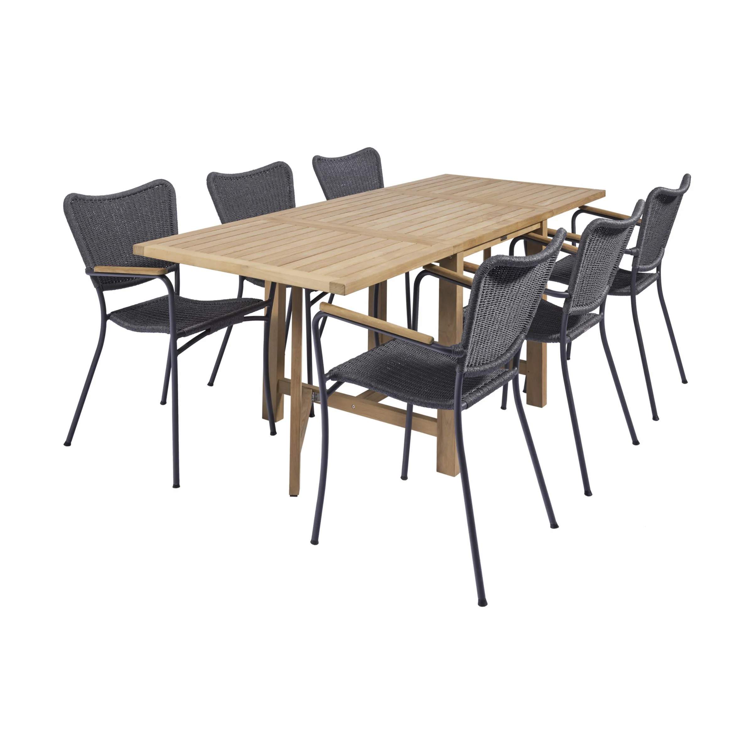 Cambridge Havemøbelsæt - 1 klapbord og 6 stole, antracit/teak, large