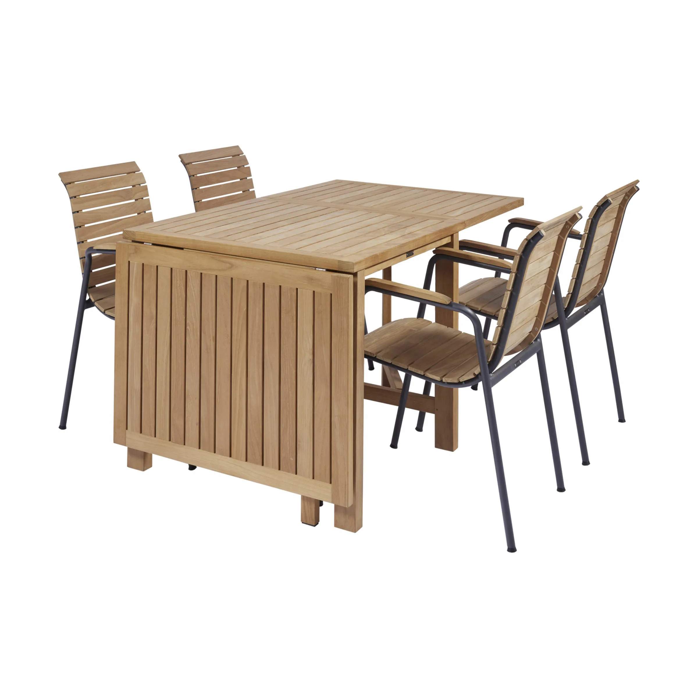Cambridge Havemøbelsæt - 1 klapbord og 4 stole, antracit/teak, large