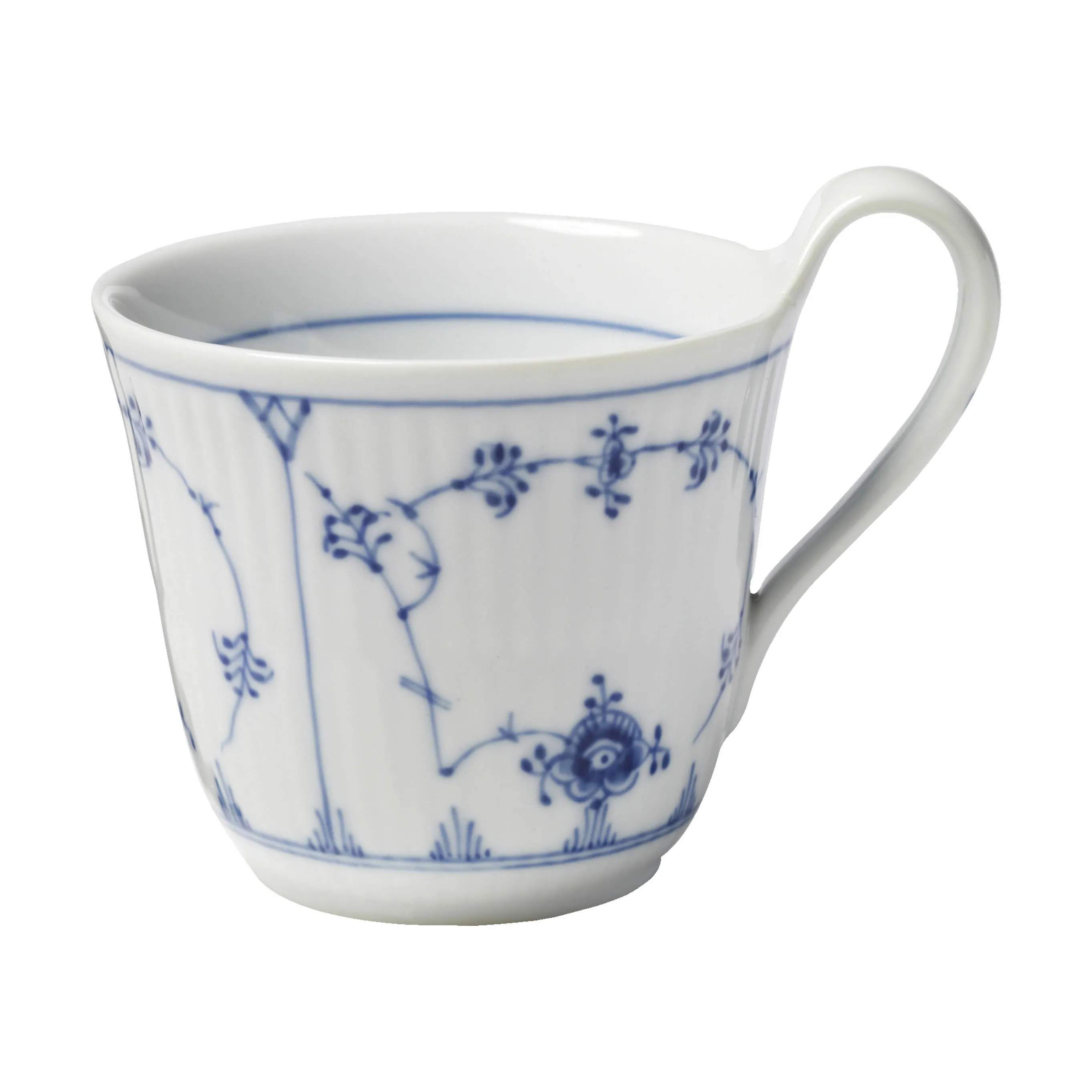 Royal Copenhagen Krus og kopper med hank Musselmalet Riflet Kop i Koboltblå/hvid, 33 cl, 1