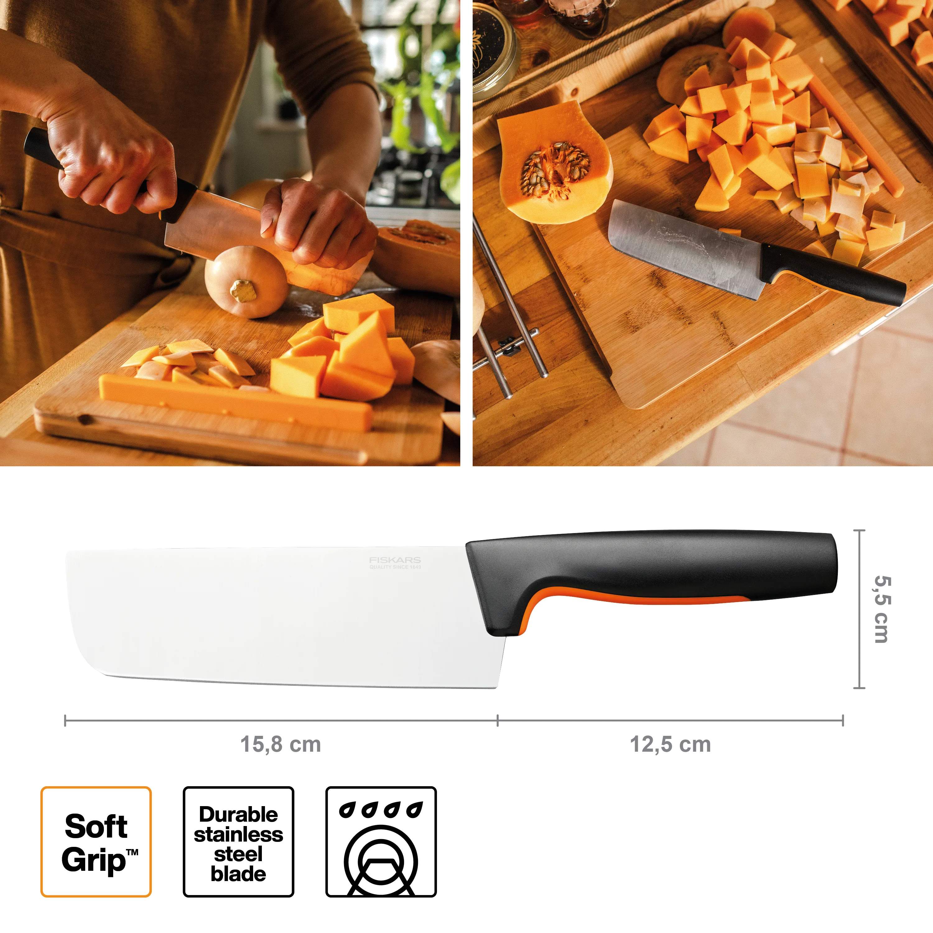 Fiskars Grøntsagsknive Functional Form Nakiri Kniv i Sort/Orange, 2