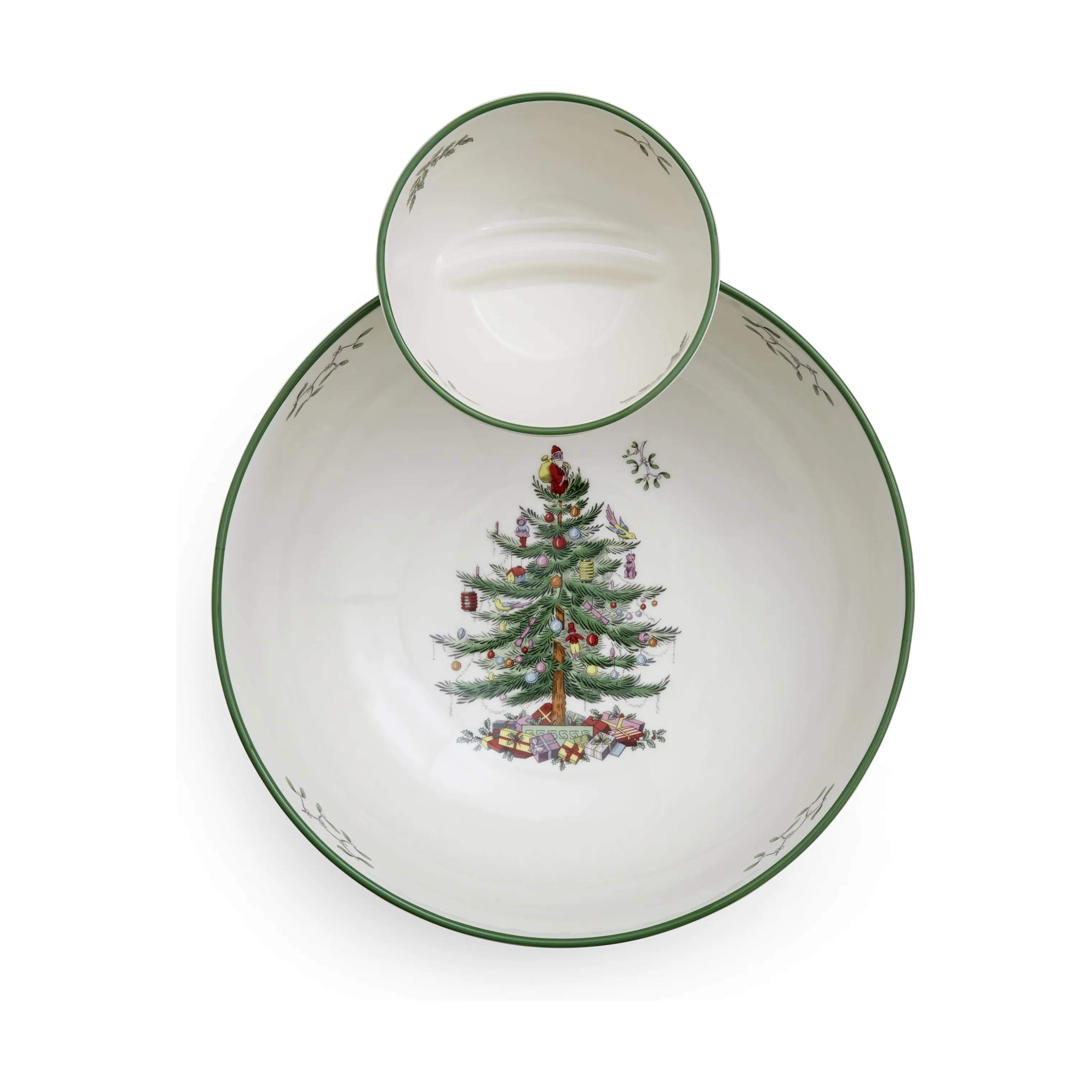 Spode Serveringsskåle Christmas Tree Chip´n Dip Skålsæt - 2 dele i Hvid/grøn/rød, 3