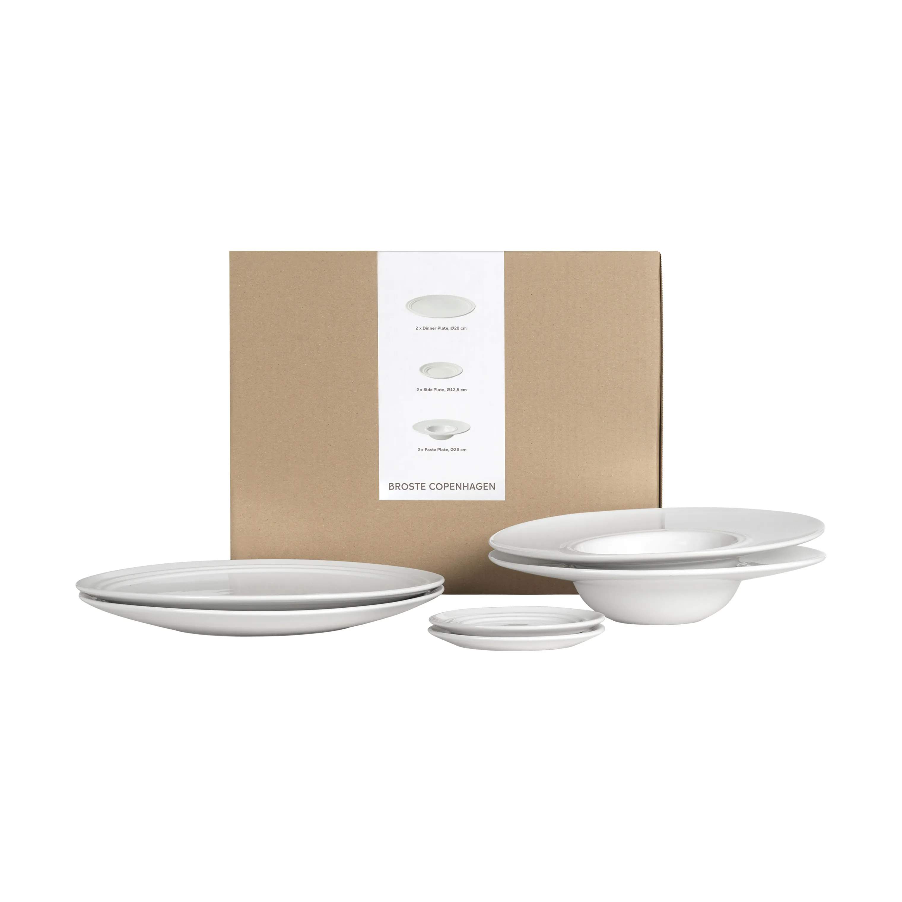 Stevns Pasta- & Middagssæt - 6 dele, kalk hvid, large