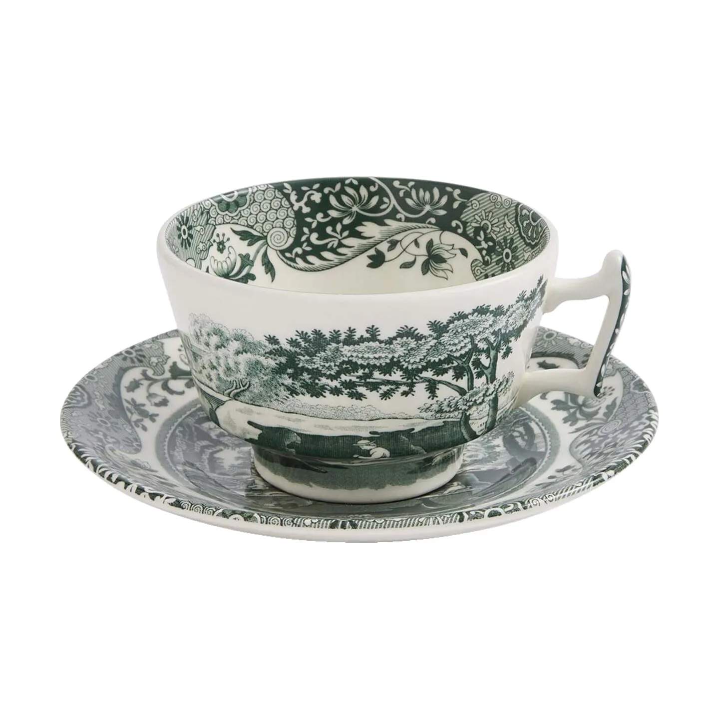 Spode Krus og kopper med hank Heritage Green Italian Tekop m. underkop i Grøn/hvid, 1