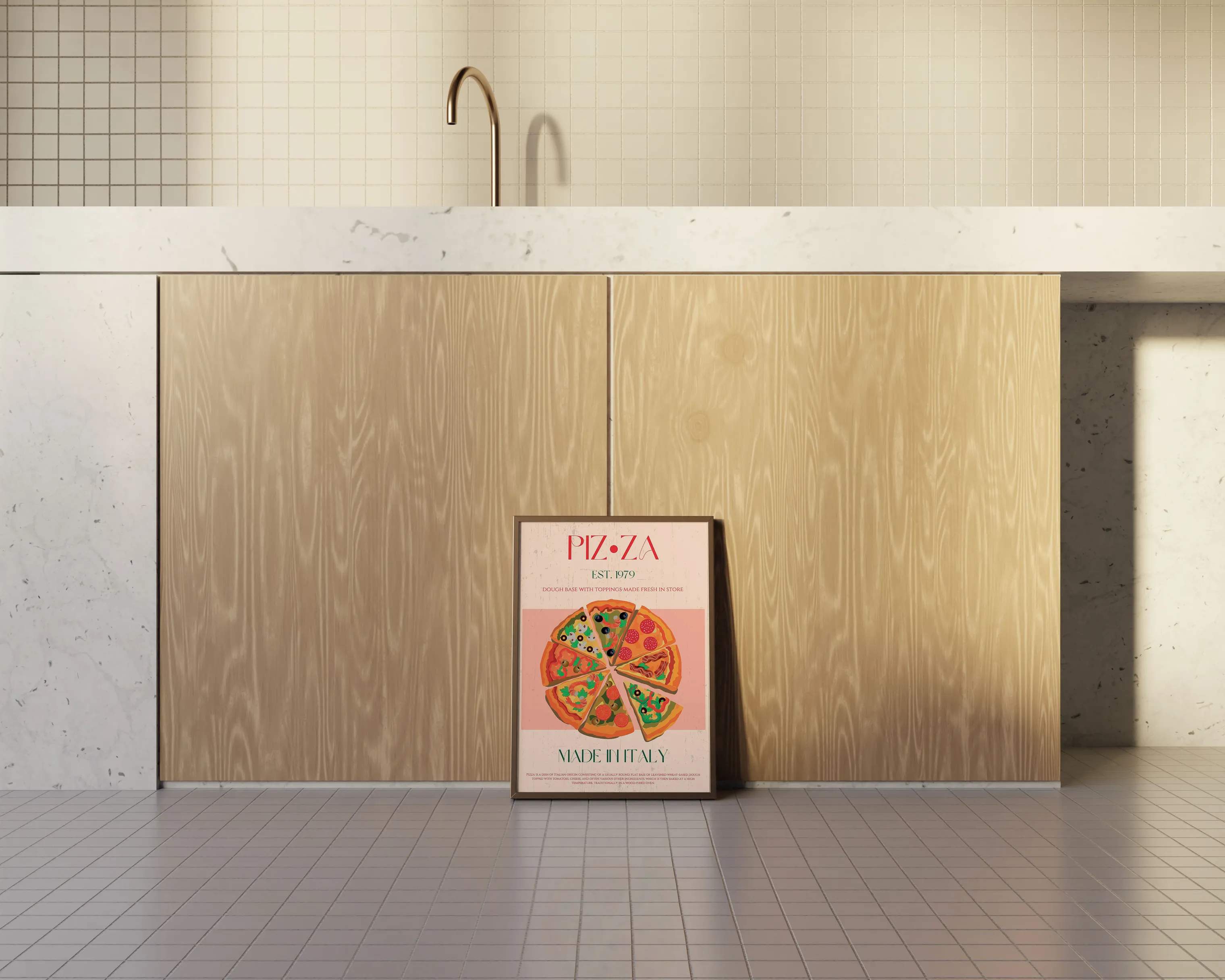 Poster&Frame Plakater Plakat - Pizza i Multifarvet, B30 x L40 cm, 2