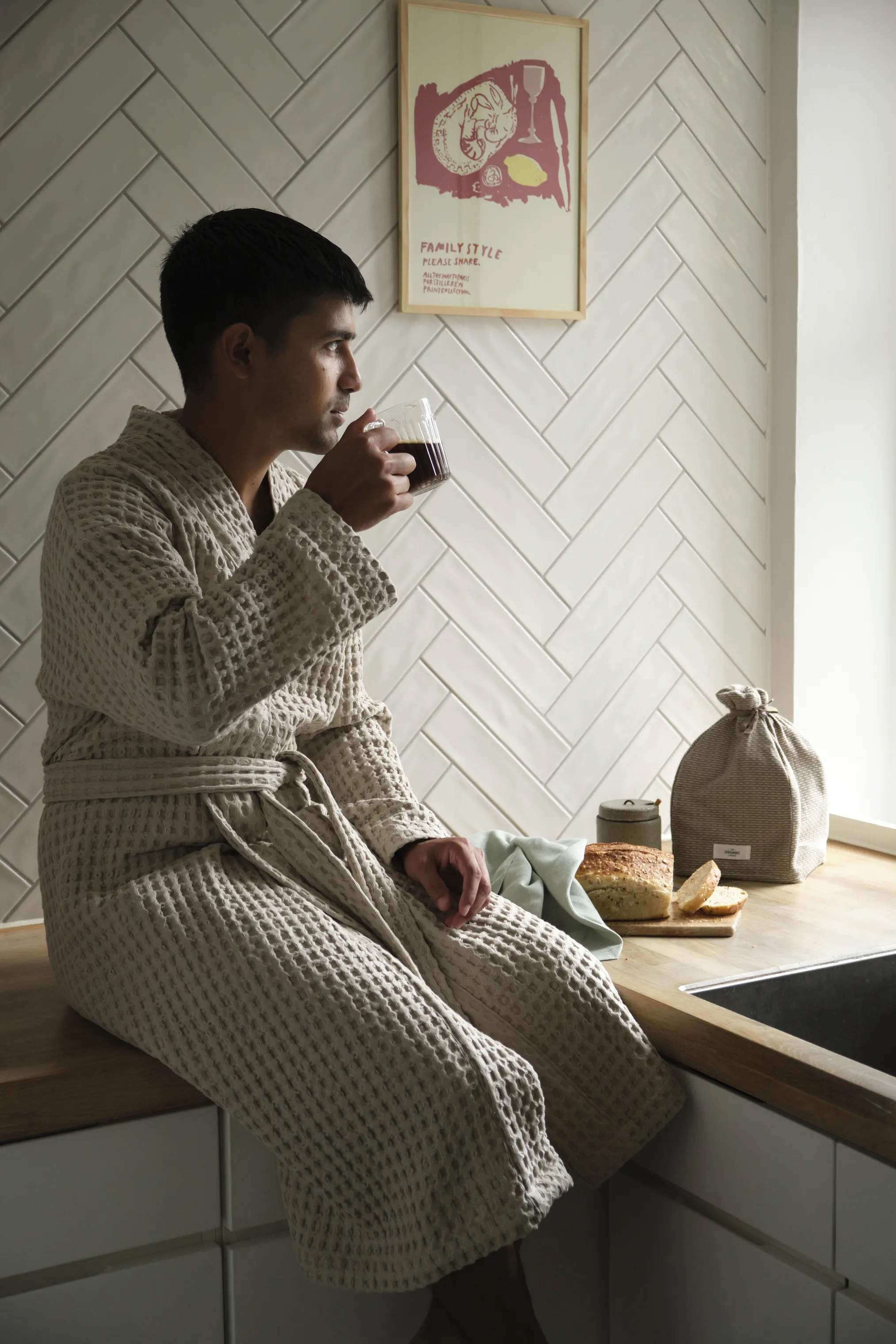 The Organic Company Morgenkåber Big Waffle Vaffel Badekåbe i Beige, M/L, 2