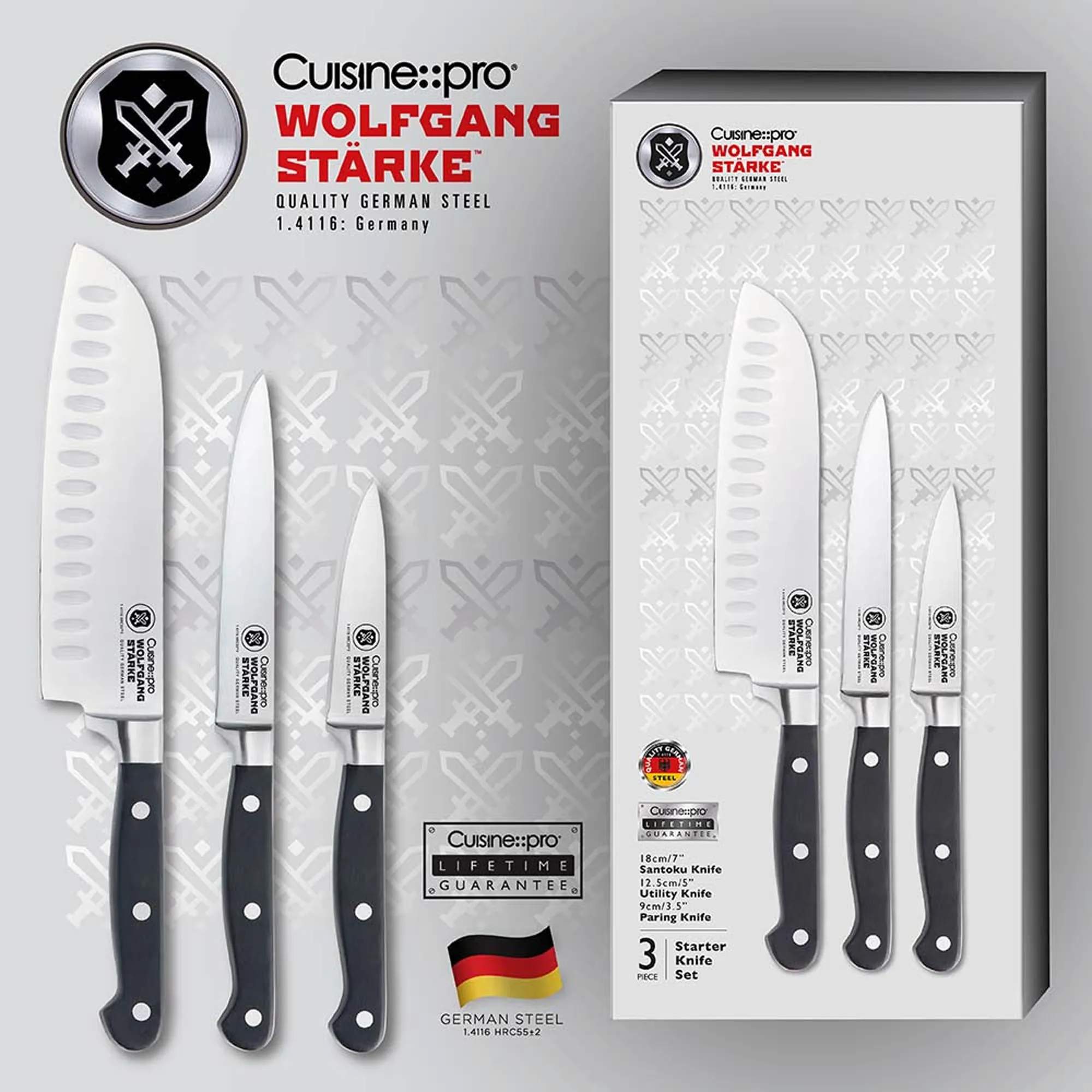 THE CUSTOM CHEF™ Knivsæt Cuisine::pro® WOLFGANG
STARKE™ Cuisine::pro WOLFGANG STARKE™ Startersæt - 3 dele i sølvfarvet/sort, 4