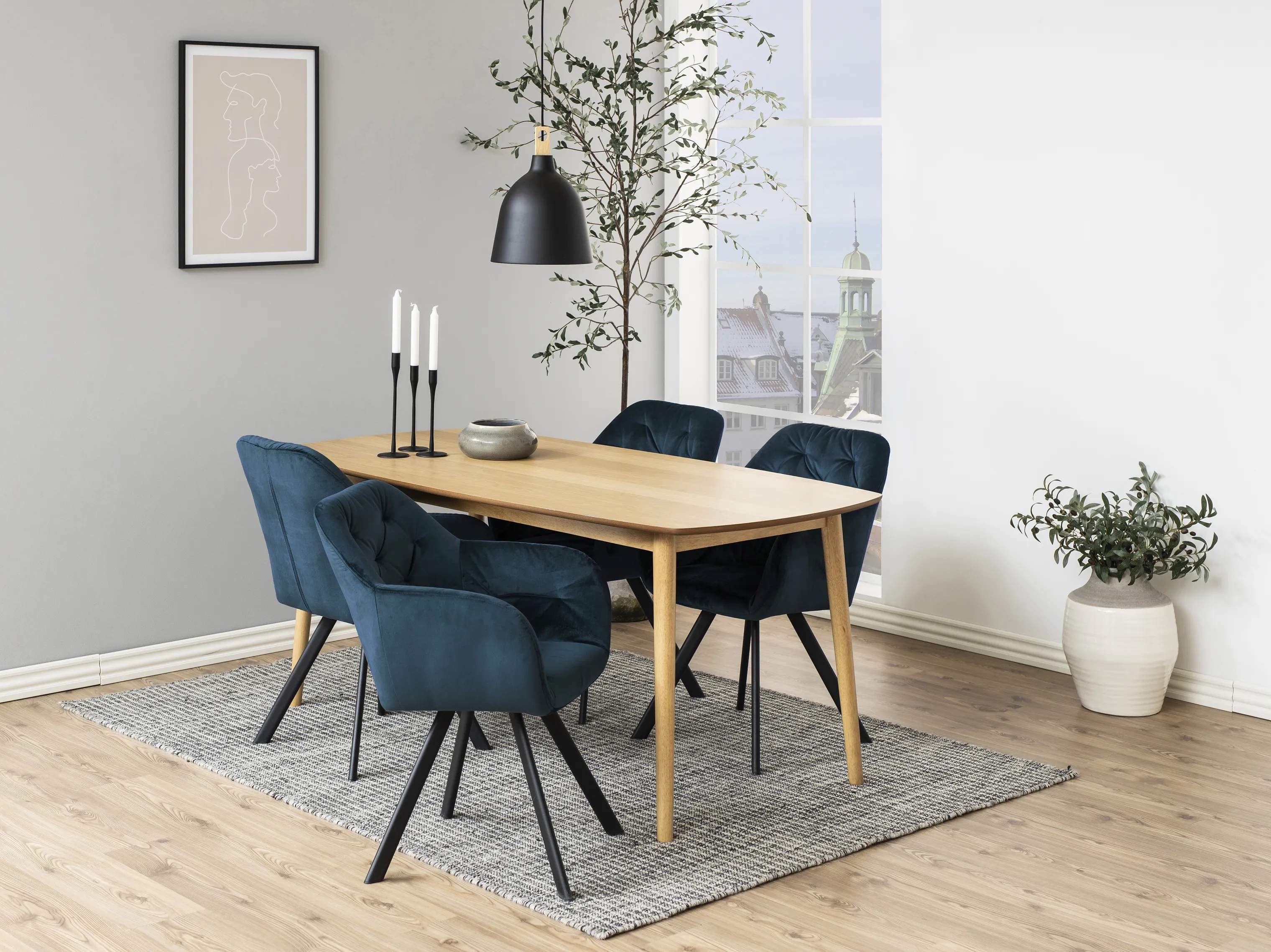 CASA Living Spisebordsstole Lola Spisebordsstol med armlæn i Marineblå/mat sort, 2
