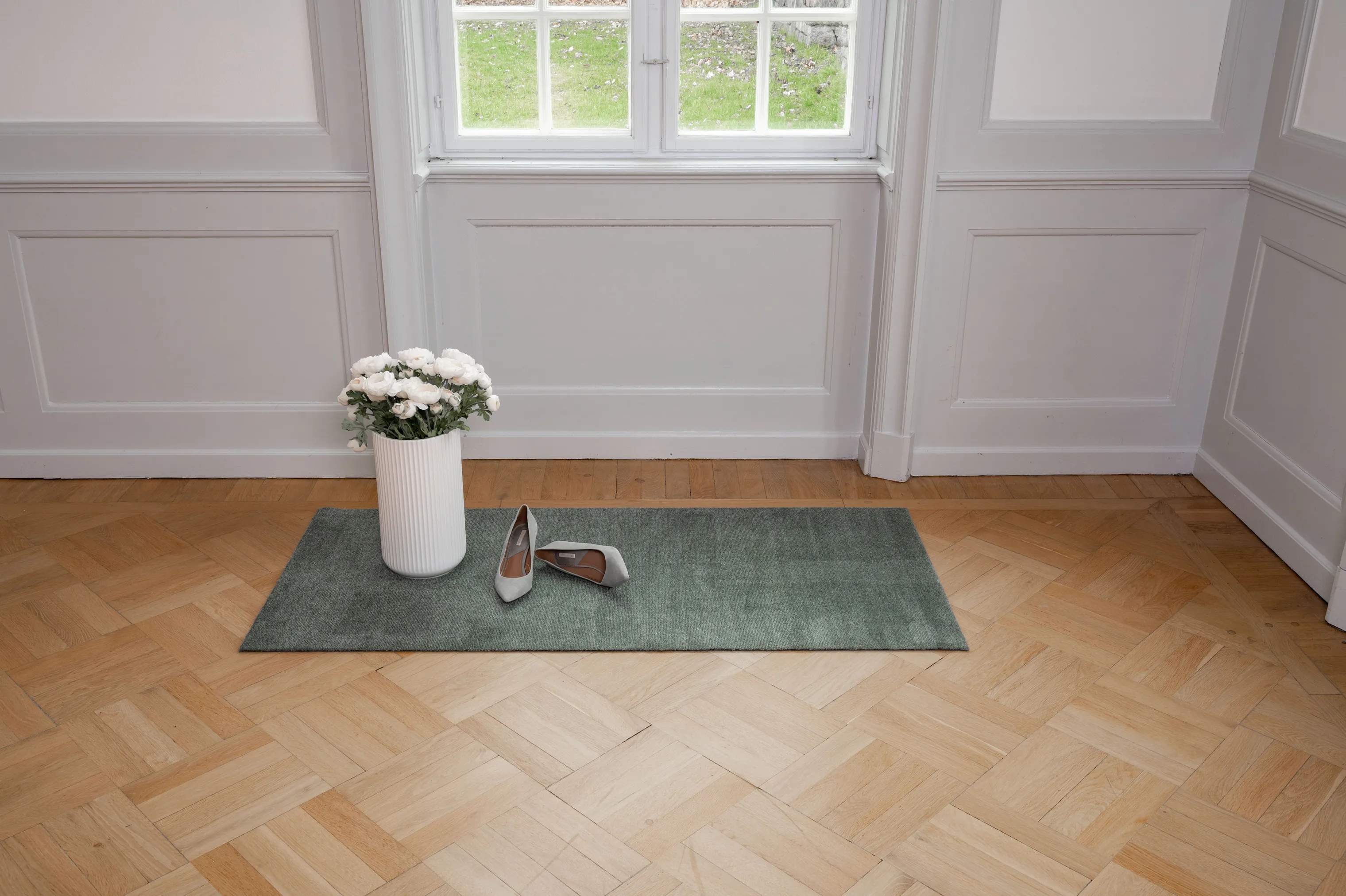 Tica Copenhagen Gulvtæpper Uni Color Løber i støvet grøn, B90 x L200 cm, 5