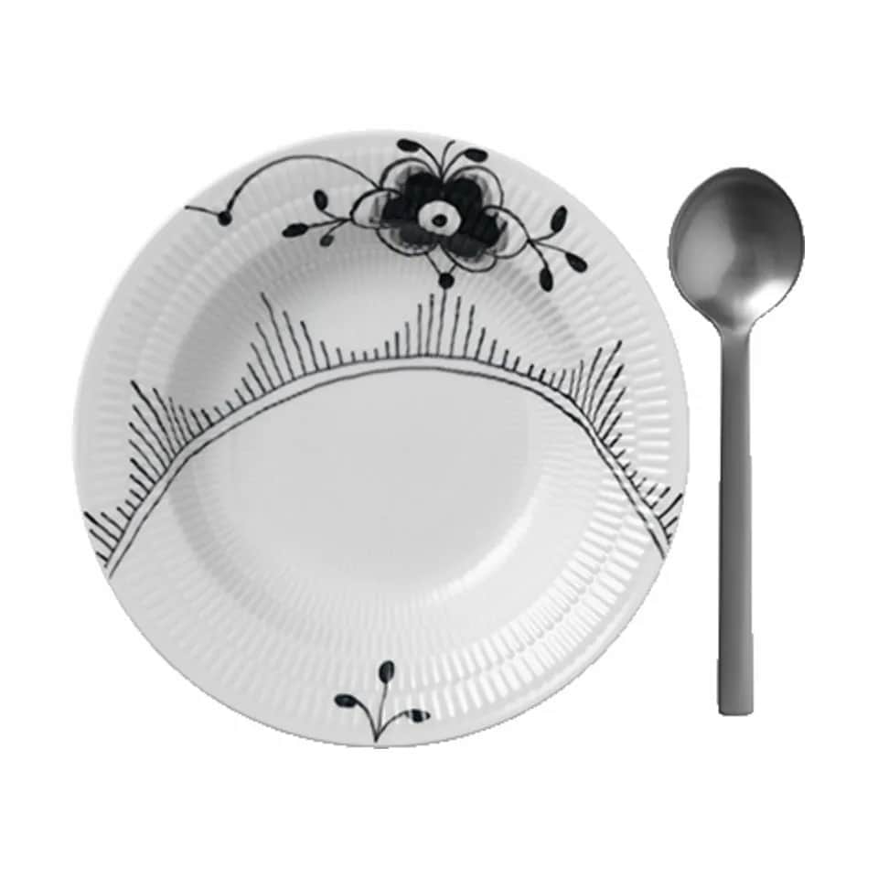 Royal Copenhagen Dybe tallerkener Sort Mega Riflet Dyb Tallerken #1 i Sort/hvid, Dyb Tallerken #1   x Ø21 cm, 3