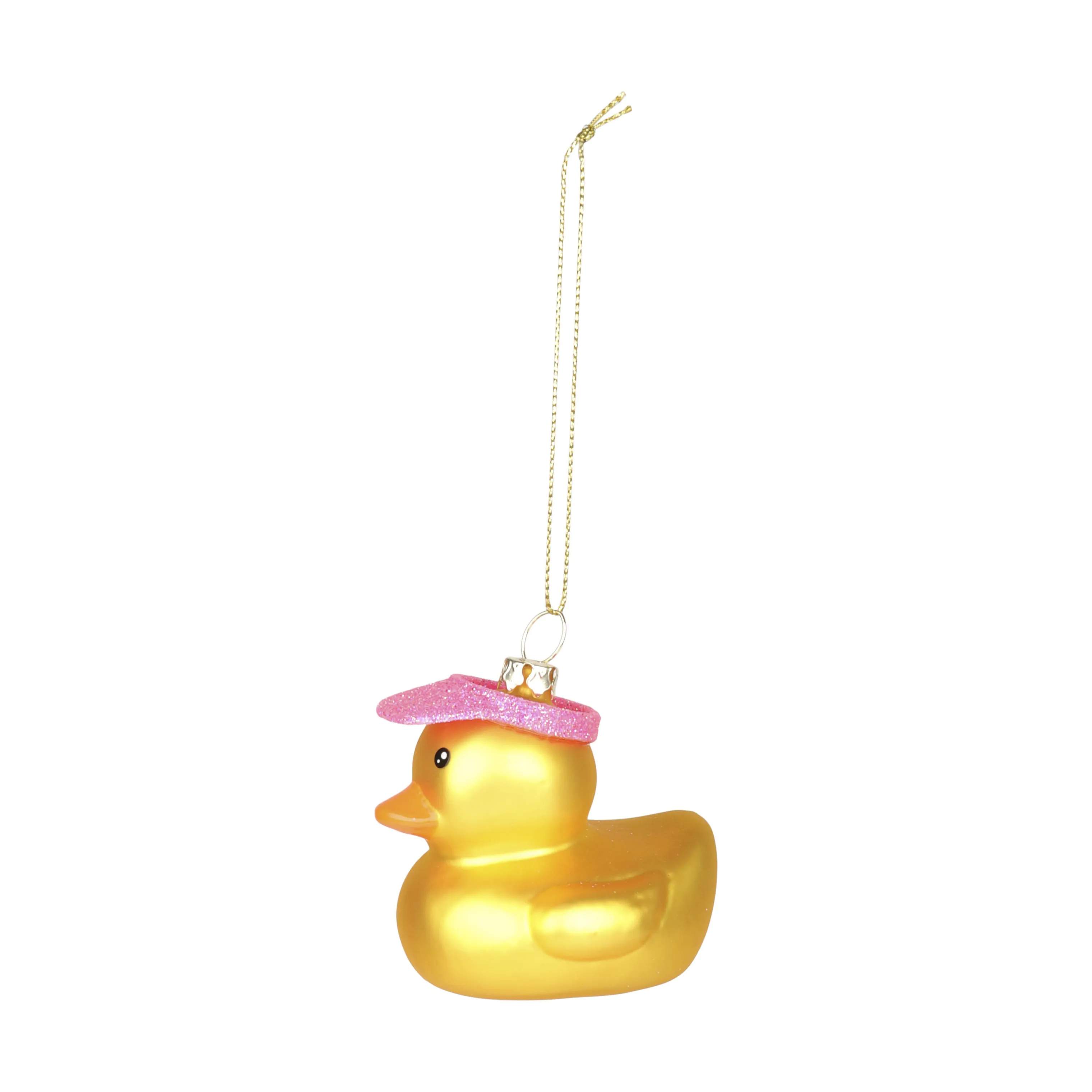 Julekugle - Badeand, gul/pink, large