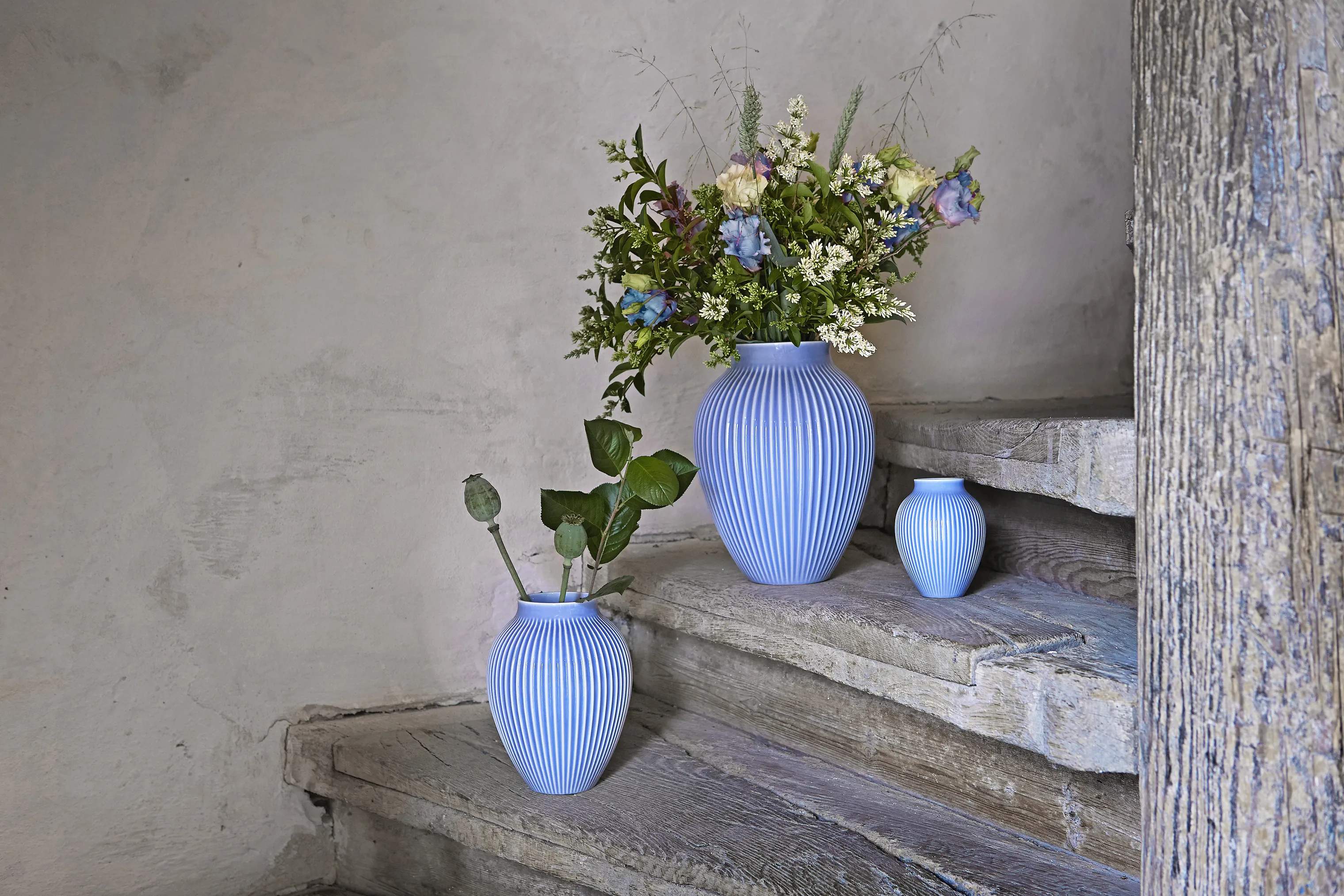 Knabstrup Keramik Vaser Riller Vase i Lavendelblå, 27 cm, 2